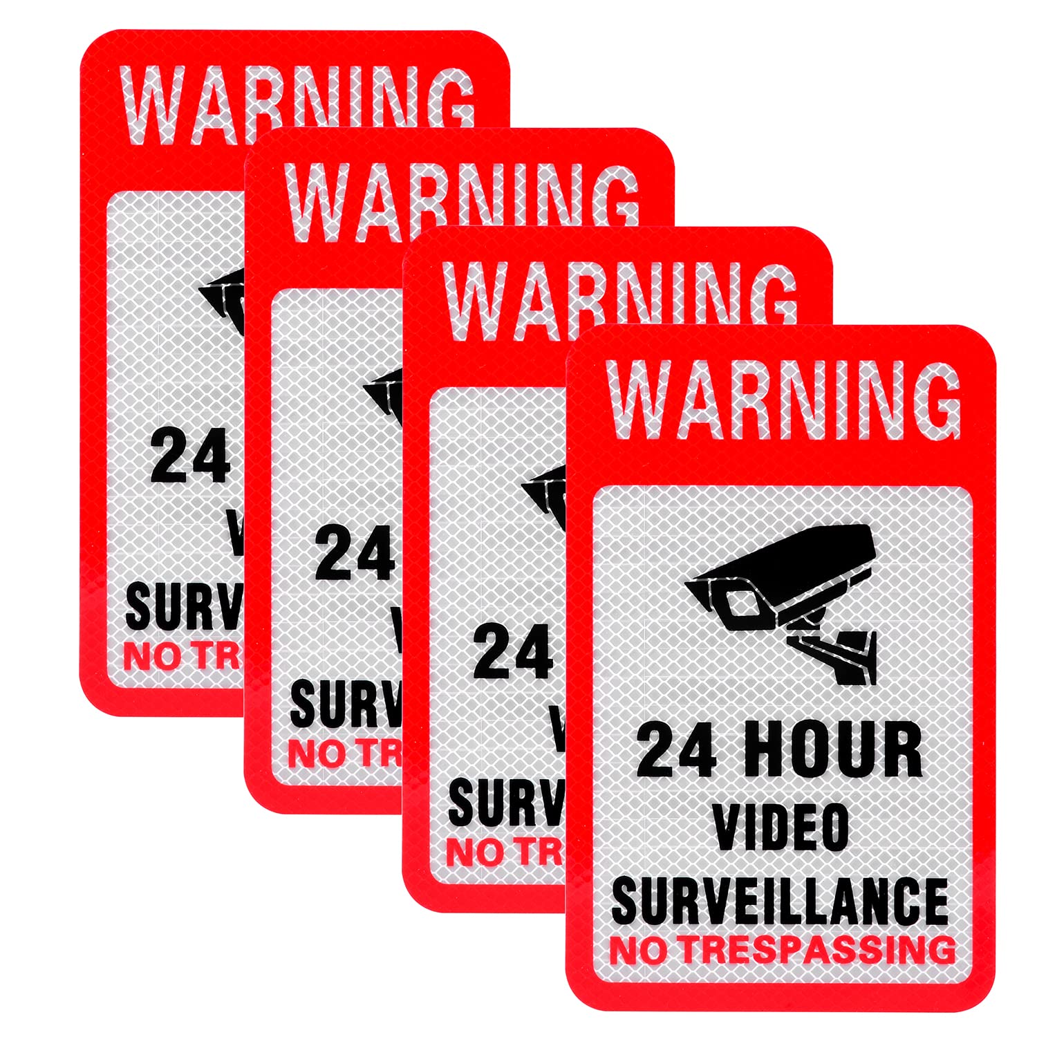 Kichwit Paquete de 4 calcomanías reflectantes de videovigilancia autoadhesivas, 9.5 x 5.9 pulgadas, protección UV e impermeable, uso en interiores y exteriores