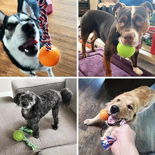 Vista 5 de Juguetes para perros con pelota en cuerda – Juguete interactivo duradero para perros grandes, medianos y pequeños, aburrimiento y estimulante