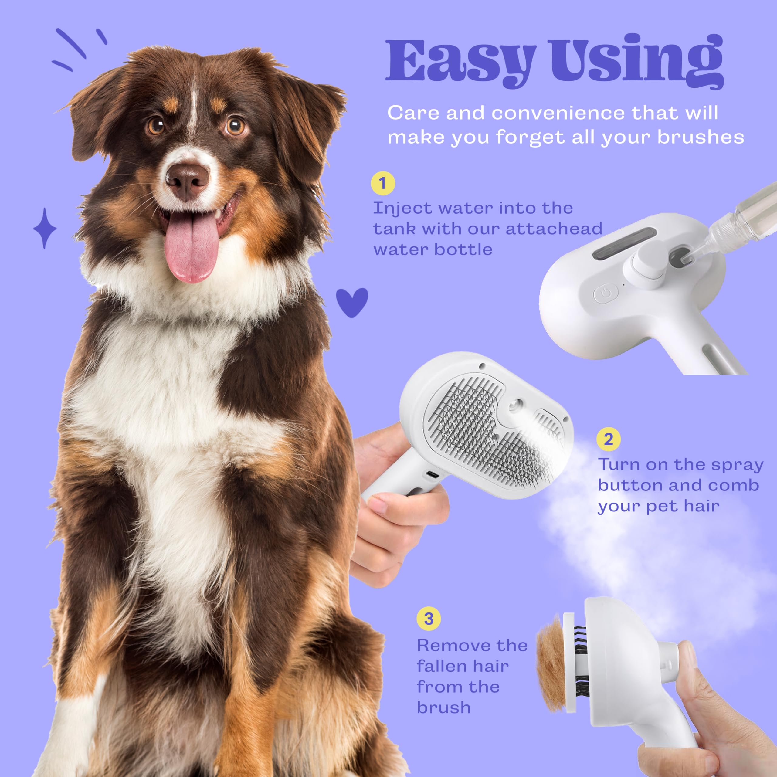 Brosse à vapeur pour chat, brosse rechargeable en silicone pour la perte, outil d'épilation 3 en 1, brosse auto-nettoyante pour chat, brosse pour massage, brosse pour chien pour la perte de poils,