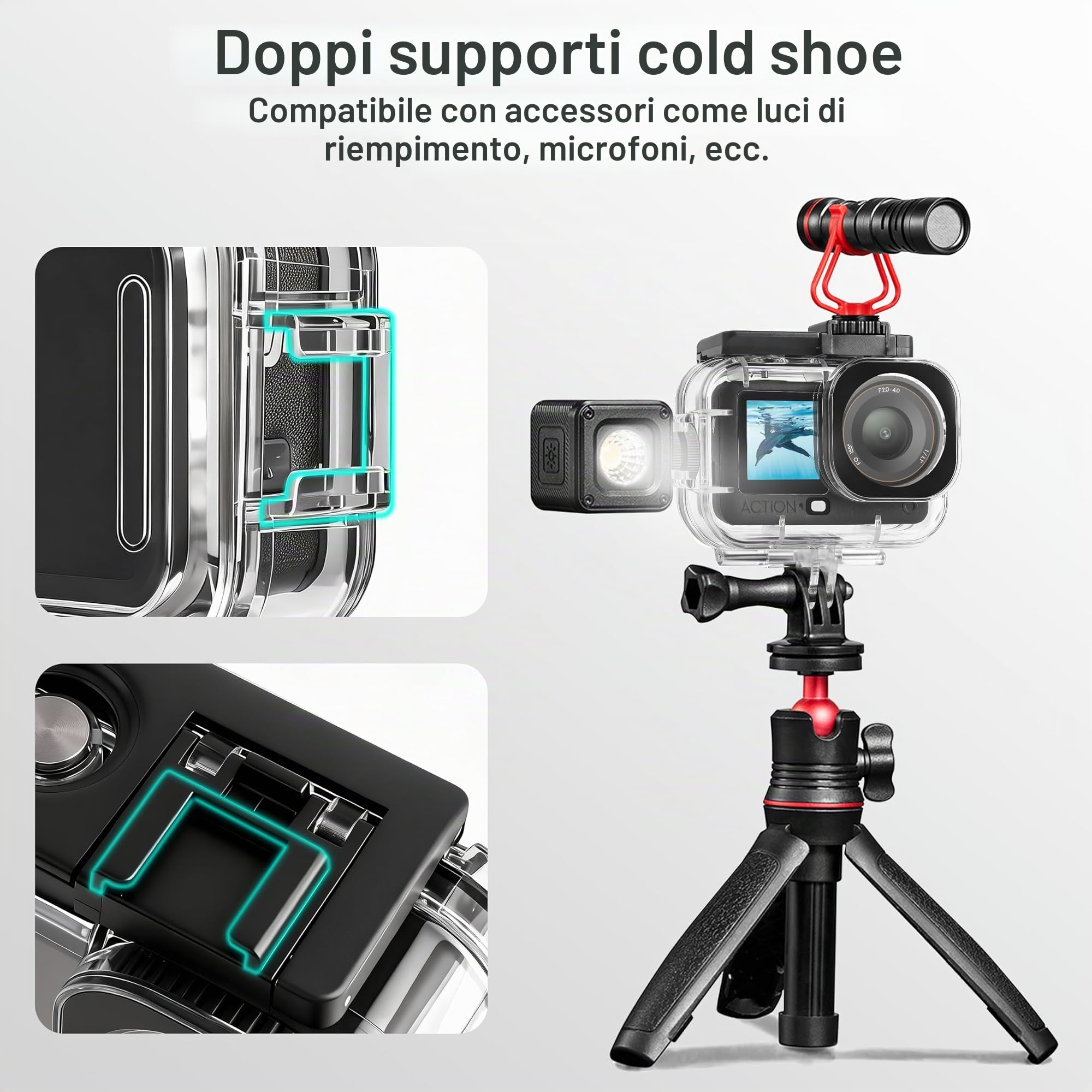 FitStill Custodia impermeabile 60 m per DJI Osmo Action 6, design a doppia scarpa fredda, anello di tenuta ispessito, lente in vetro ottico, accessorio DJI Osmo Action 6