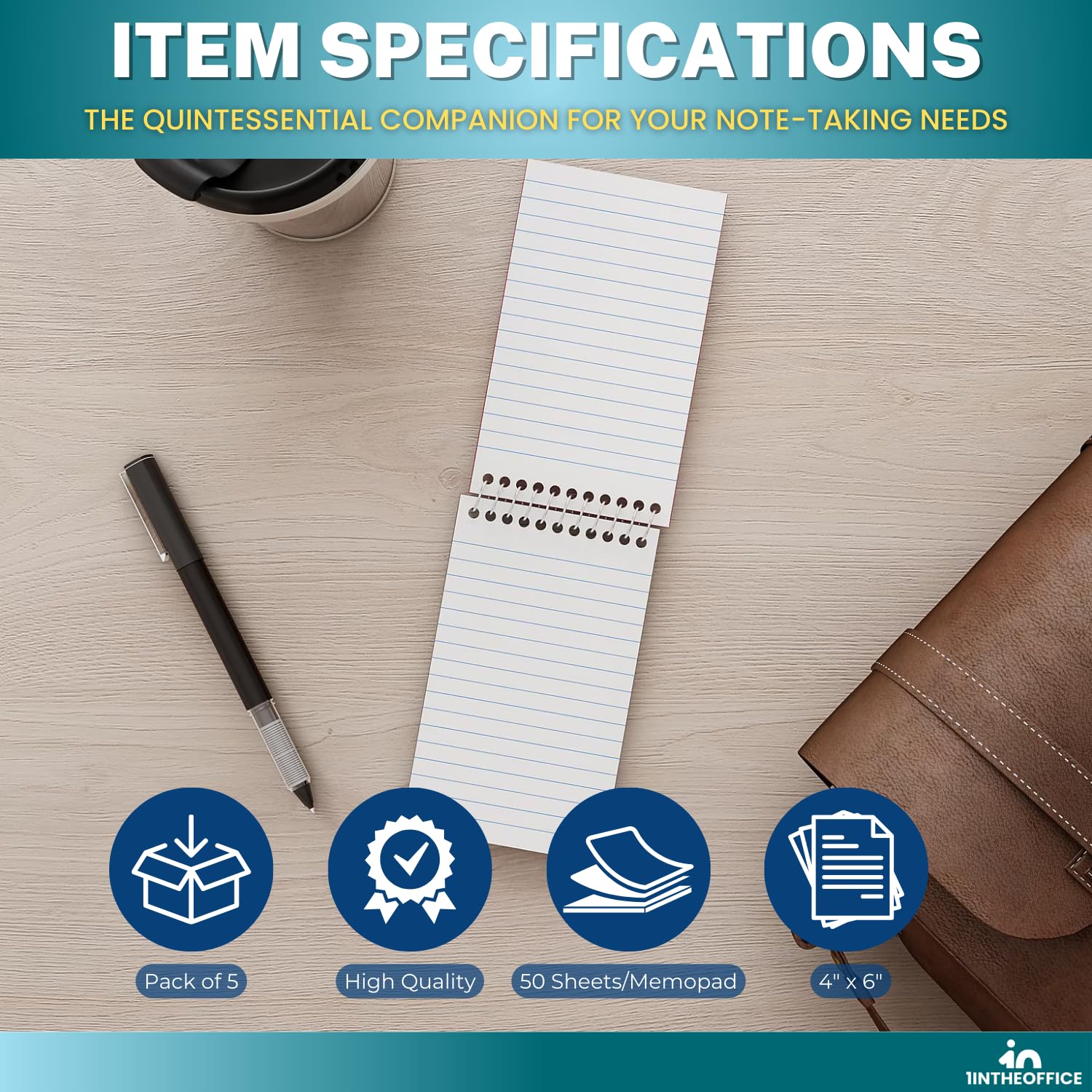 1InTheOffice Wirebound Memo Pads, 4" x 6", College, Assorted, 50 Sheets/Pad, (5 Pads) - Image 7