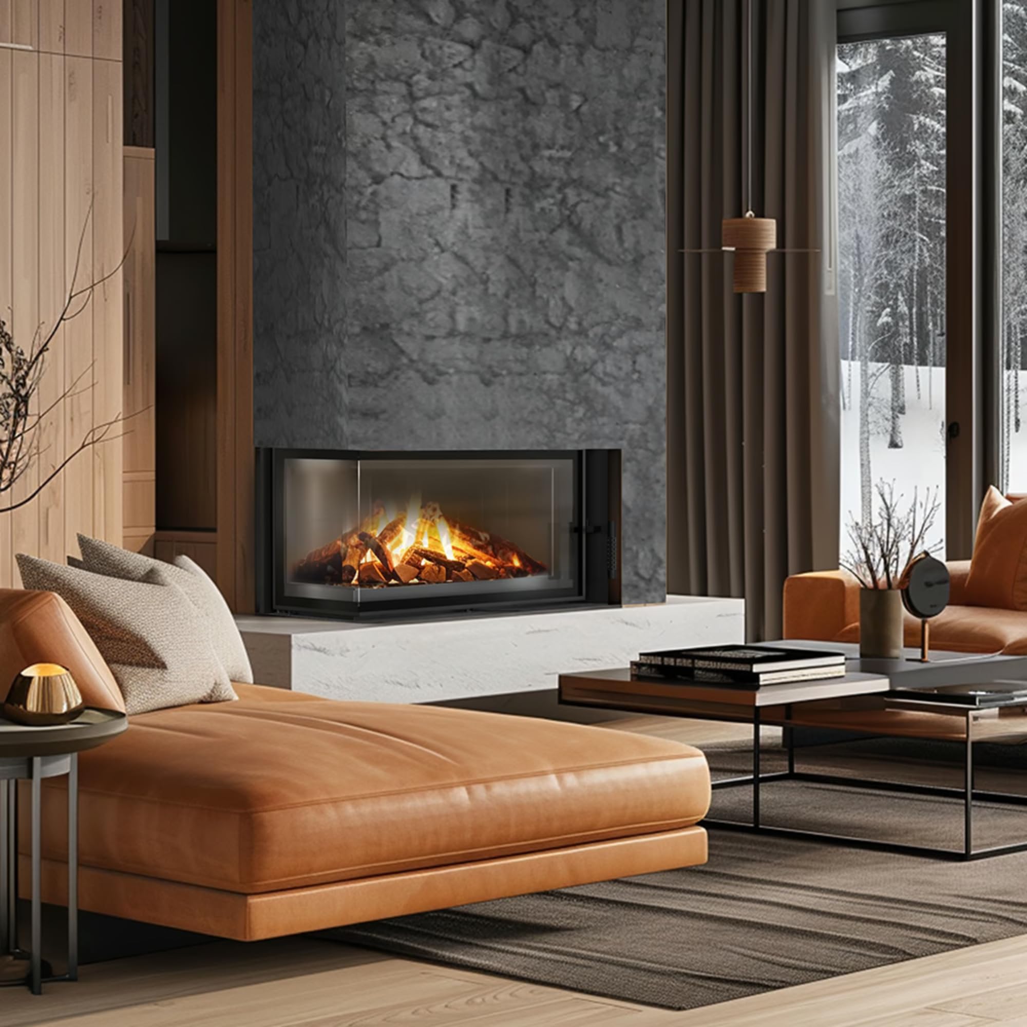 KRATKI Kaminofen Floki M Rechts – Stahl-Kamin 10 kW mit Ø 200 mm Anschluss, schwarzem Thermotec, Schließfunktion & Glass-Glas für effiziente Verbrennung