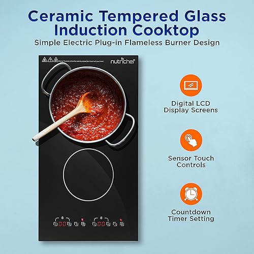 Miniatura 2 de NutriChef Quemador de inducción dual, placa eléctrica de dos quemadores con pantalla digital y ajustes de temperatura ajustables, estufa de