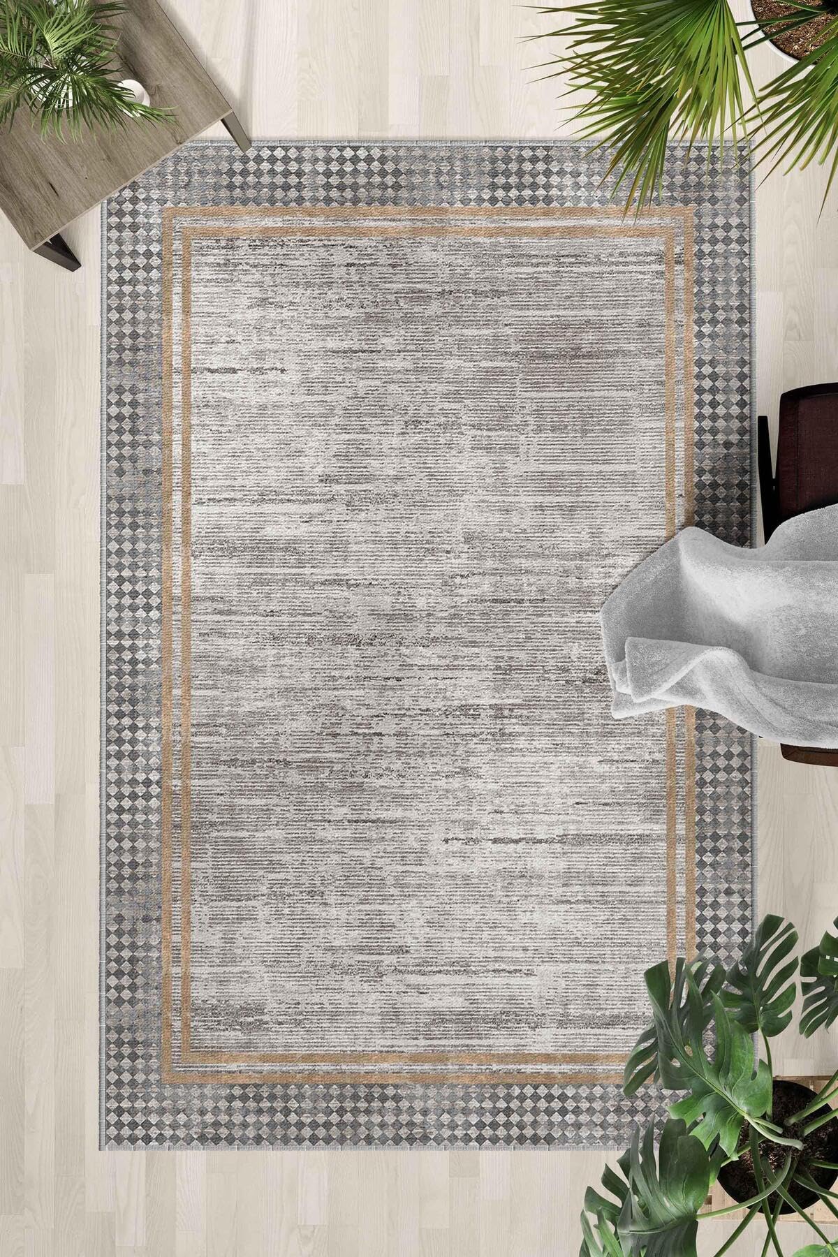 Monnhein Çok Renkli Halı 0033 - Yıkanabilir, Kaymaz Taban, Dijital Baskılı, Leke Tutmaz, İnce Hav, Modern Salon, Oturma Odası, Yatak Odası ve Mutfak için Dekoratif Halı
