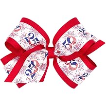 Wee Ones Girls Americana Print Metallic Edge Grosgrain Hair Bow, on WeeStay No-Slip Clip, King