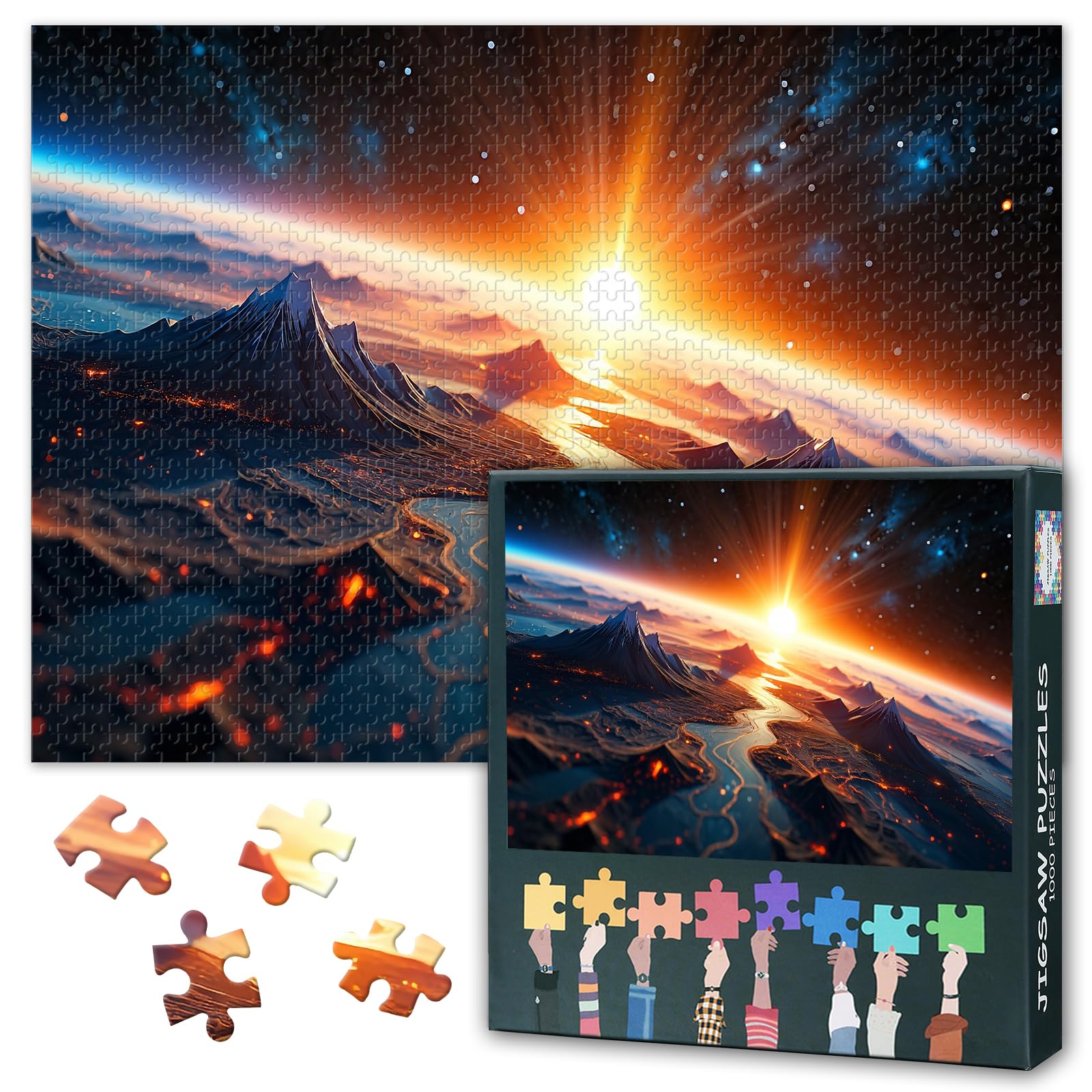 1000 Piece Puzzles for Adults, Volcanic Alien World's Horizon Jigsaw Puzzles, Space Exploration and Cosmic Landscapes Challenging Jigsaw Puzzles for Adults, 19.5 x 27.5 Inch