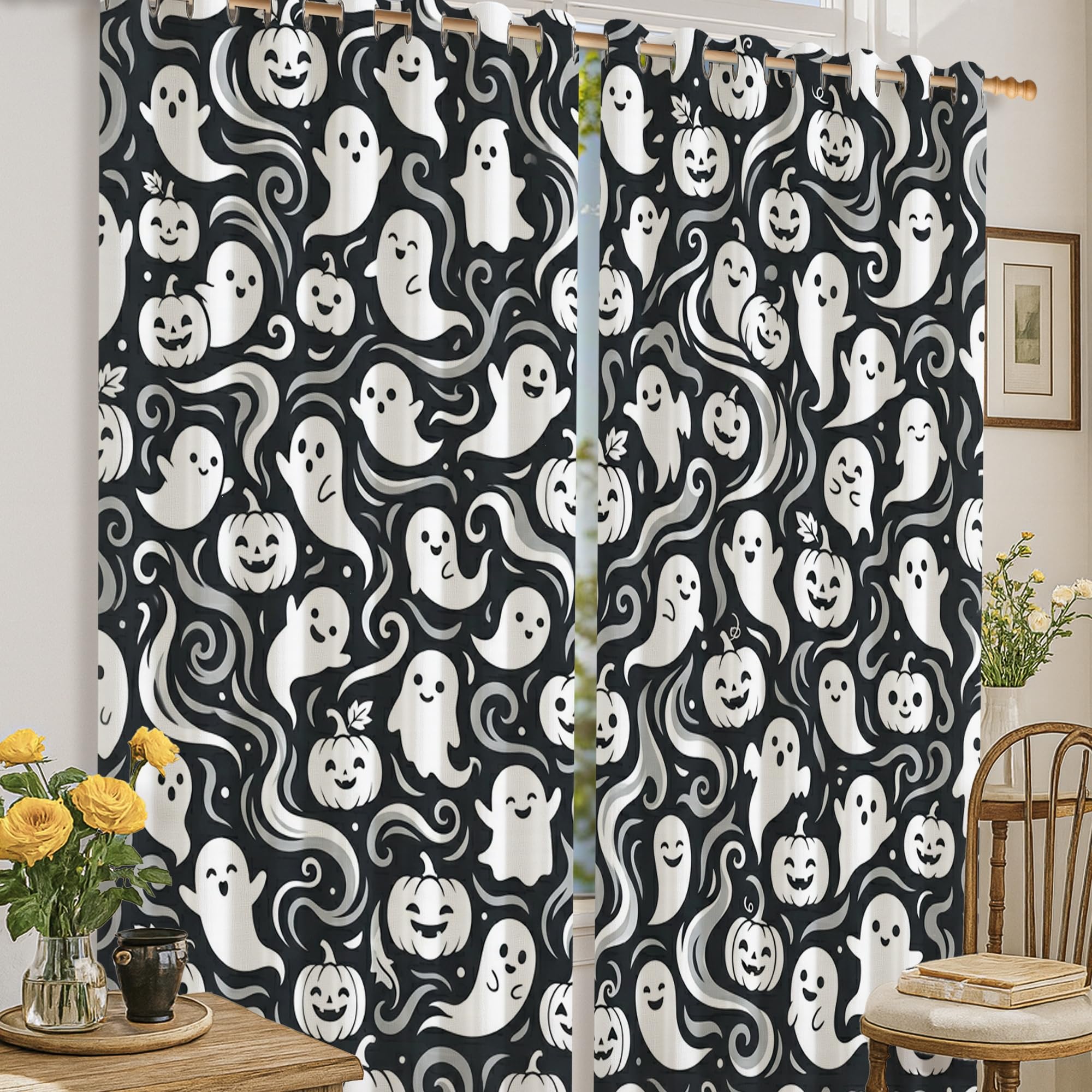 Rideaux occultants contre la lumière rideau noir lavable citrouilles Halloween