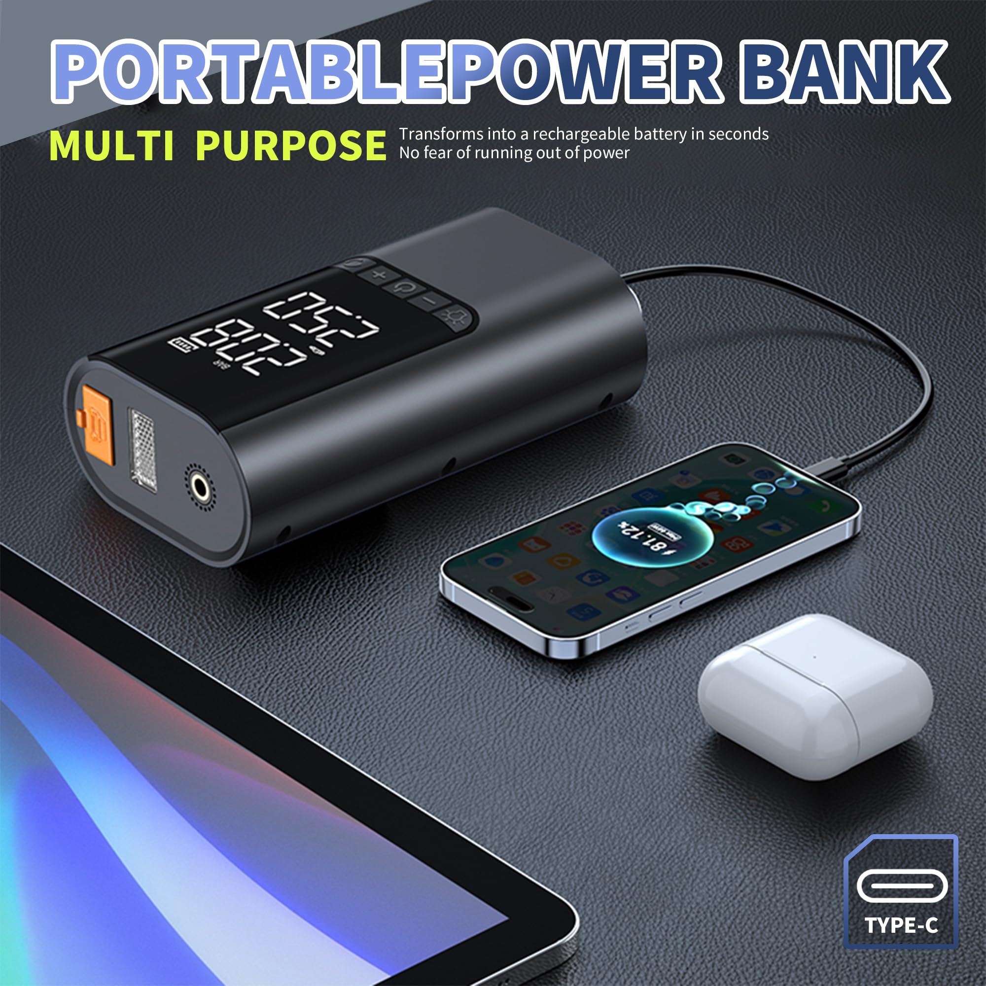 COCCKO Arrancador de Batería de Coche 6000A,con 150PSI Compresor de Aire,10000mAh Arrancador Coche Portatil con Inflador(Toda Gasolina o 8L Diésel),12V Jump Starter,con Linterna LED y SOS