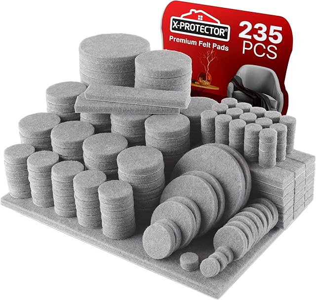 Furniture Pads Floor Protectors X-PROTECTOR 235 PCS - Felt Pads for Chair Legs - Premium Furniture Felt Pads for Furniture Feet - Huge Quantity Floor Protector Pads - Protect Your Wood Floors!