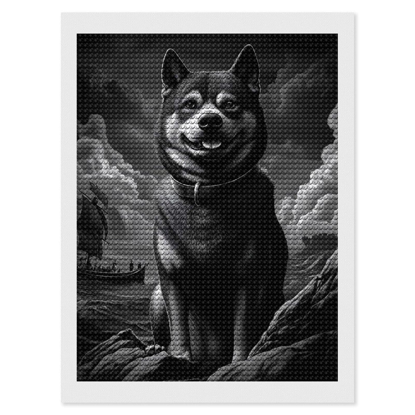 Junmoney Shiba Inu Dog with Ship Full Drill Diamond Painting Kit 12"x16", for Teens, Adhesive Canvas, Bedroom Decor, Holiday Gift Idea