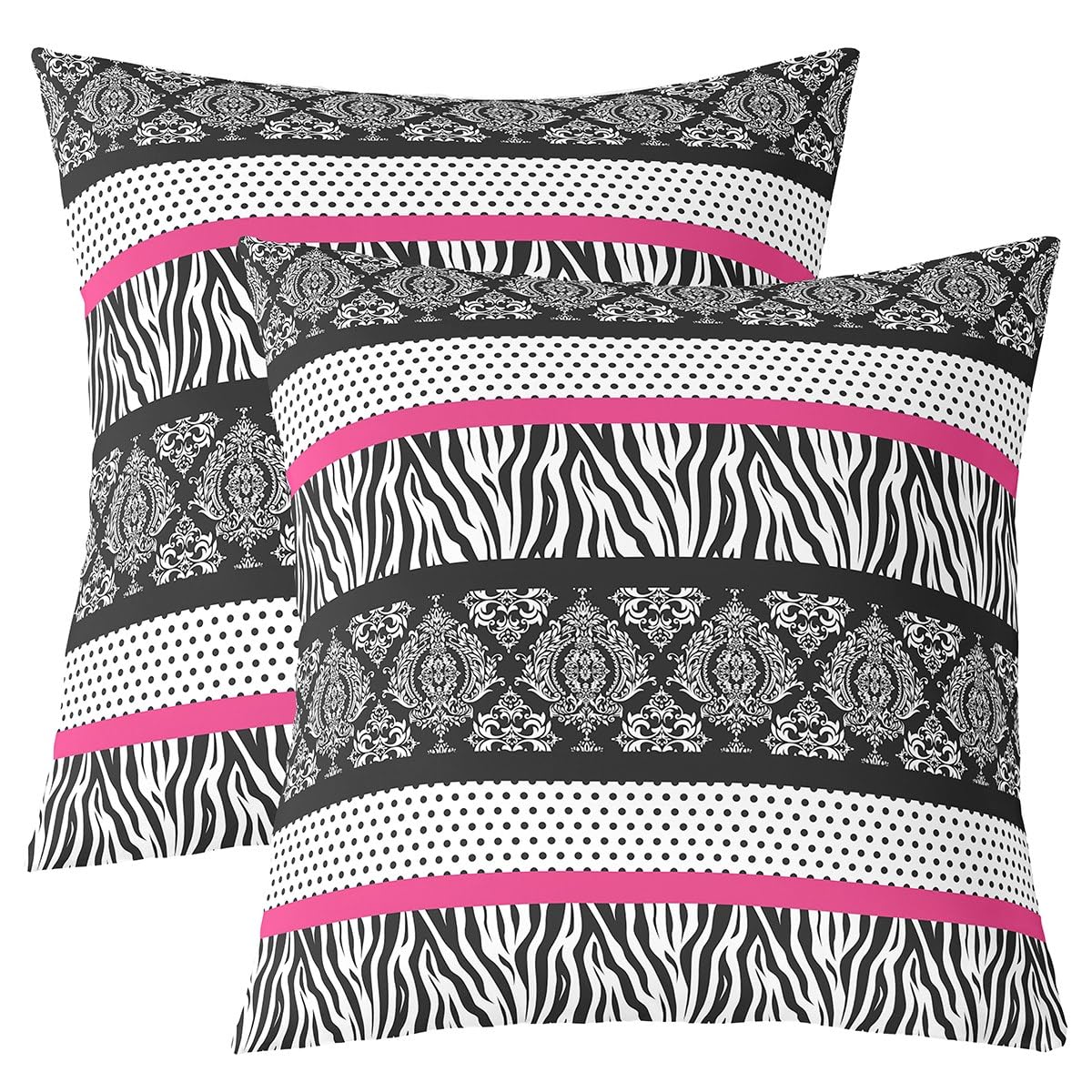 Homemissing Black Damask Square Cushion Covers Set of 2 Zebra Stripes Pillow Covers Kids Gothic Vintage Floral Throw Pillow Covers for Boys Girls Polar Dot Cushion Covers for for Couch Sofa 55x55cm