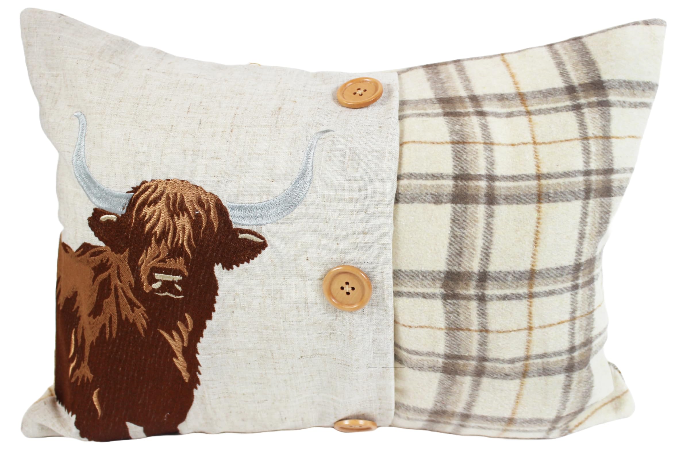 Peggy Wilkins Highland Cow Tartan Oblong Cushion Rustic Country Design – 33 x 45cm Polyester Decorative Throw Pillow Farmhouse Home Decor