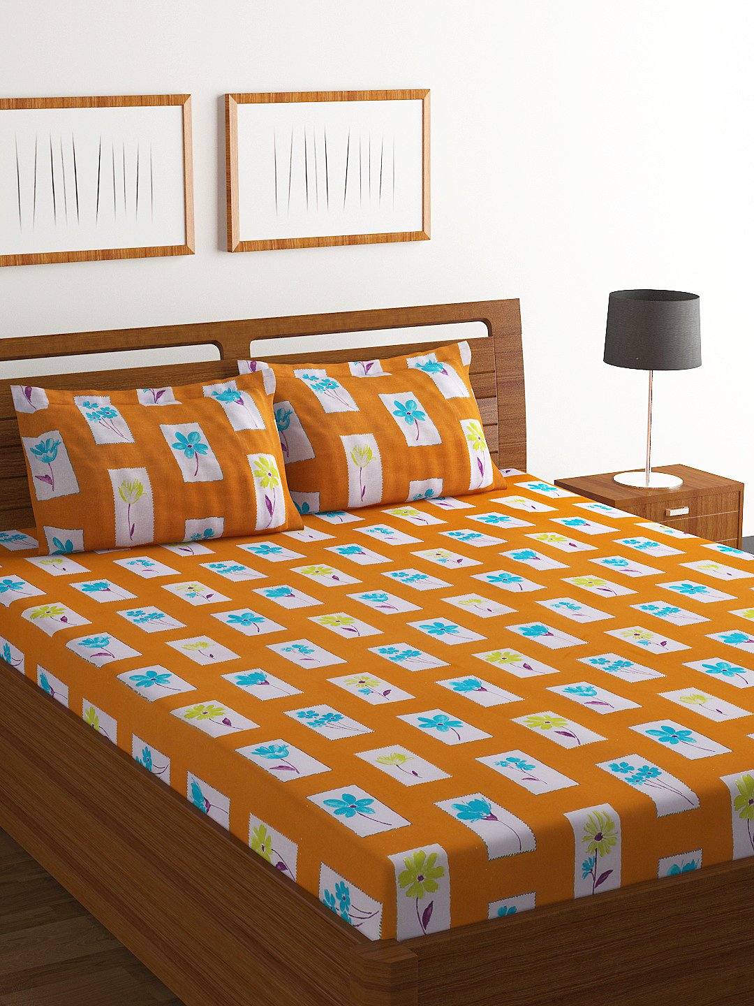 Bombay Dyeing Ivyrose 104 TC Cotton Double Bedsheet with 2 Pillow