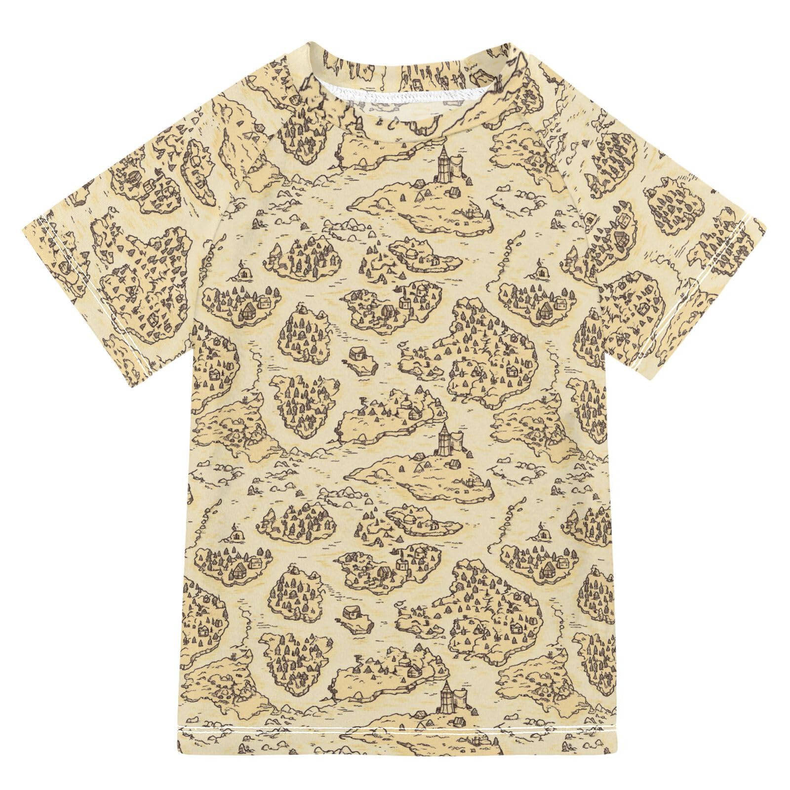 Kids Bathing Suits Girls Short Sleeve Big Girls Swimsuit 4T Vintage Game Map