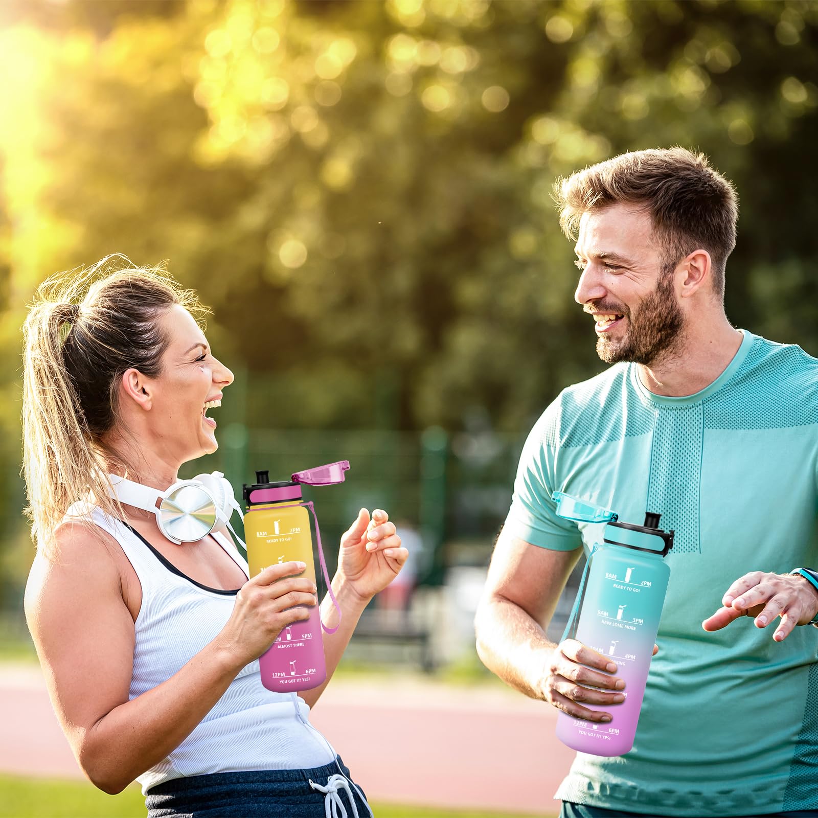 Borraccia, 1500ML Senza BPA, Borraccia Bambini, Design della serratura a prova di perdite, Borraccia Motivazionale, Con marca temporale, Bottiglia Acqua per Yoga, Scalare Montagne - Verde Polvere