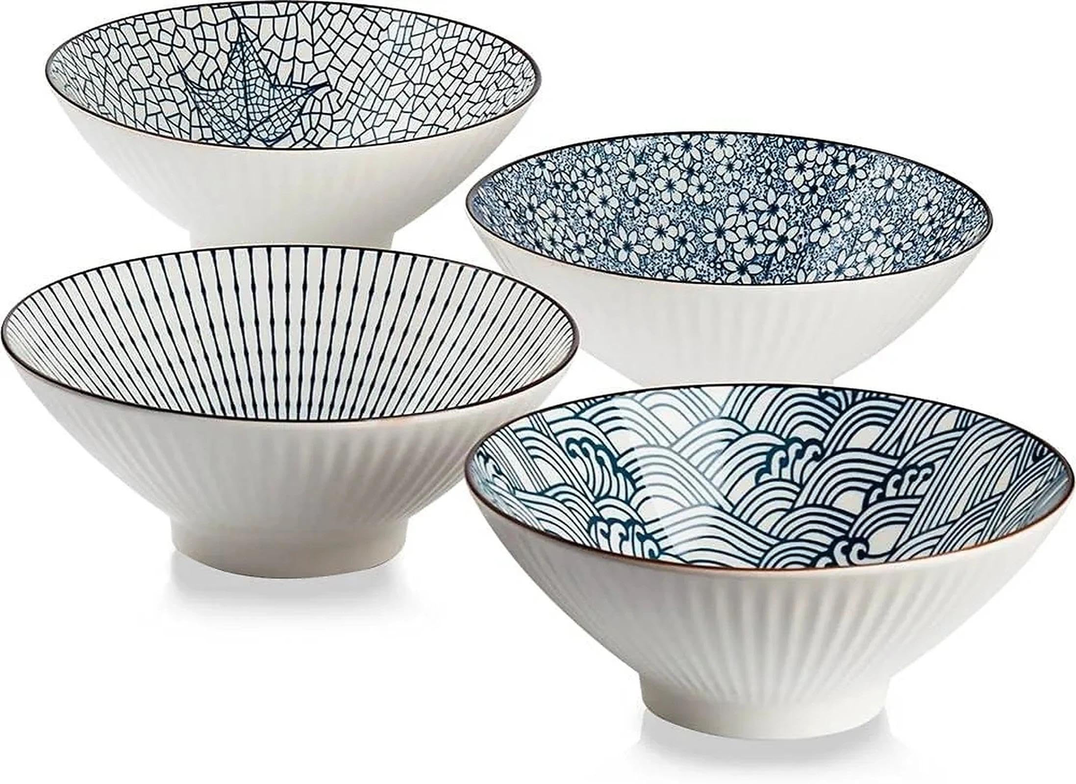Japońska miska do ramenu, zestaw ceramicznych misek do zupy, ryżu, pho, makaronu lub płatków śniadaniowych, nadaje się do kuchenki mikrofalowej i zmywarki, 20 cm porcelanowa zastawa obiadowa, zestaw