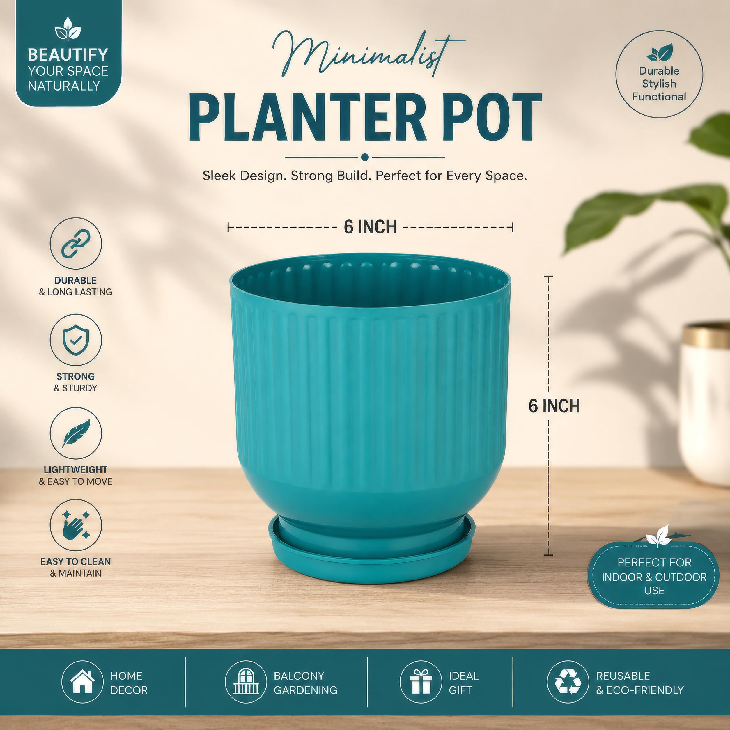 Colorful Flower Pots - Modern Plant Planters (Pack of 5) -3