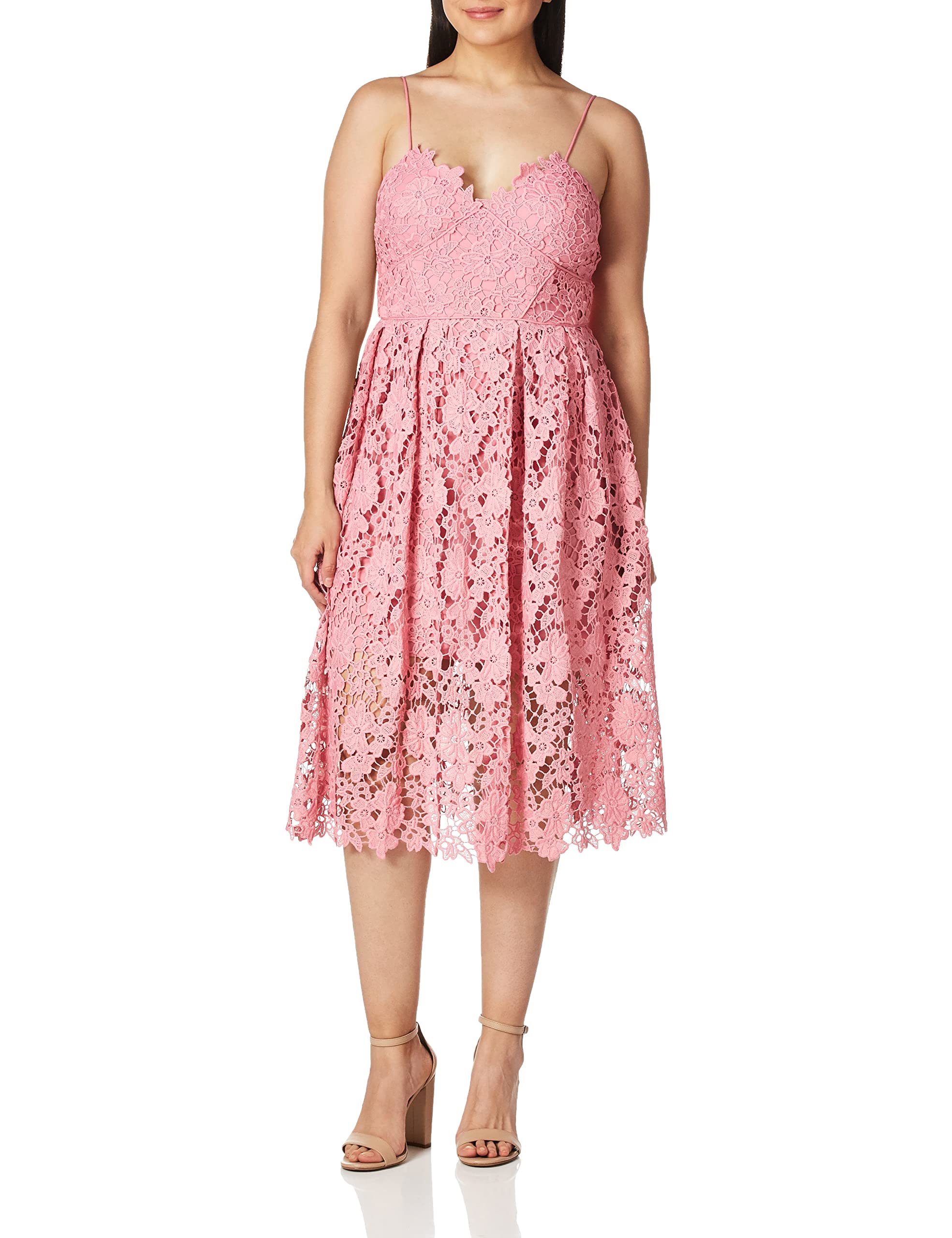 Donna Morgan Womens Chemical Lace Spaghetti Strap Midi Dress | Desertcart  Cayman Islands