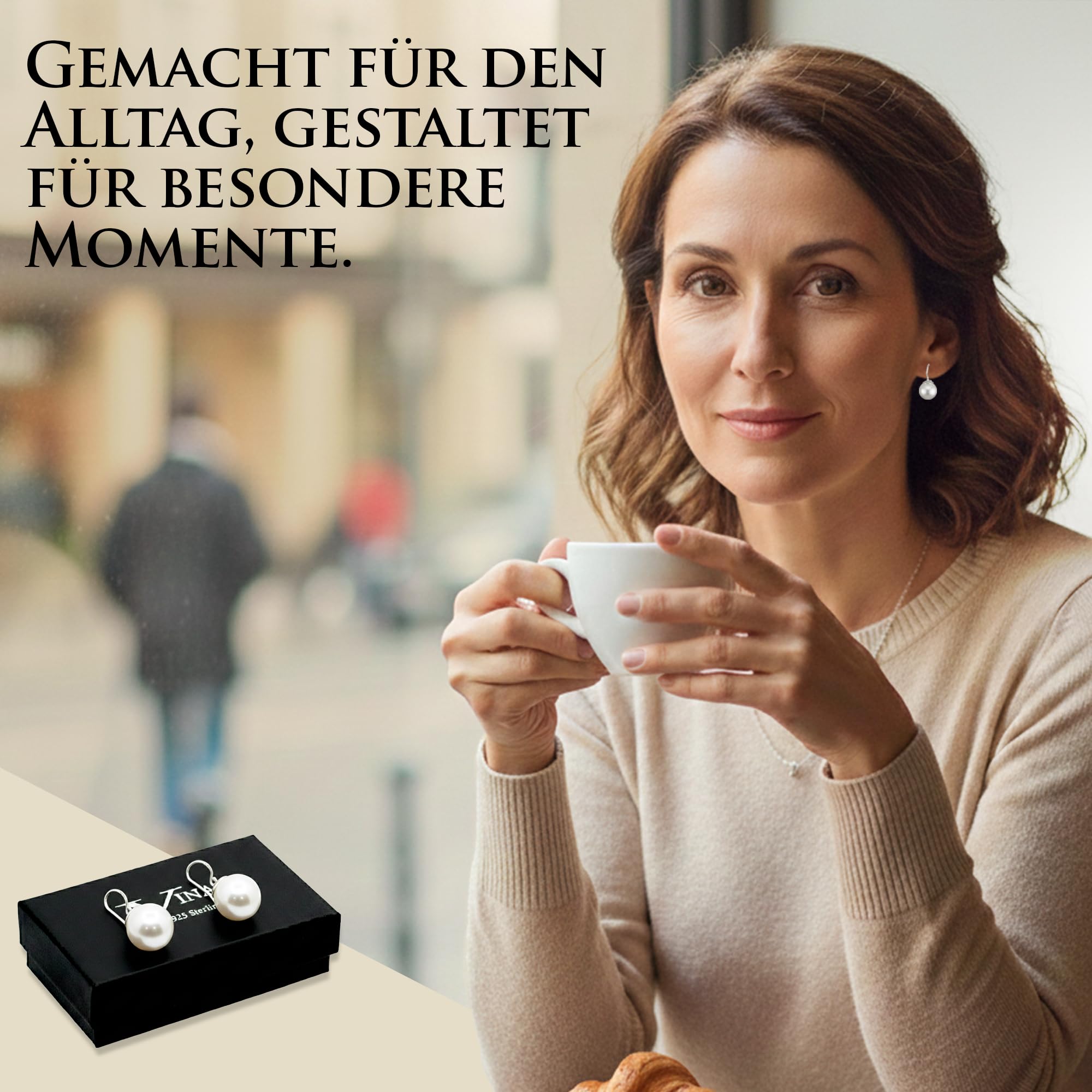 Vinani Damen Perlen Ohrringe 925 - Silber Ohrring Set aus 925 Sterling Silber für Frauen - großer weißer Muschelkern - OPL