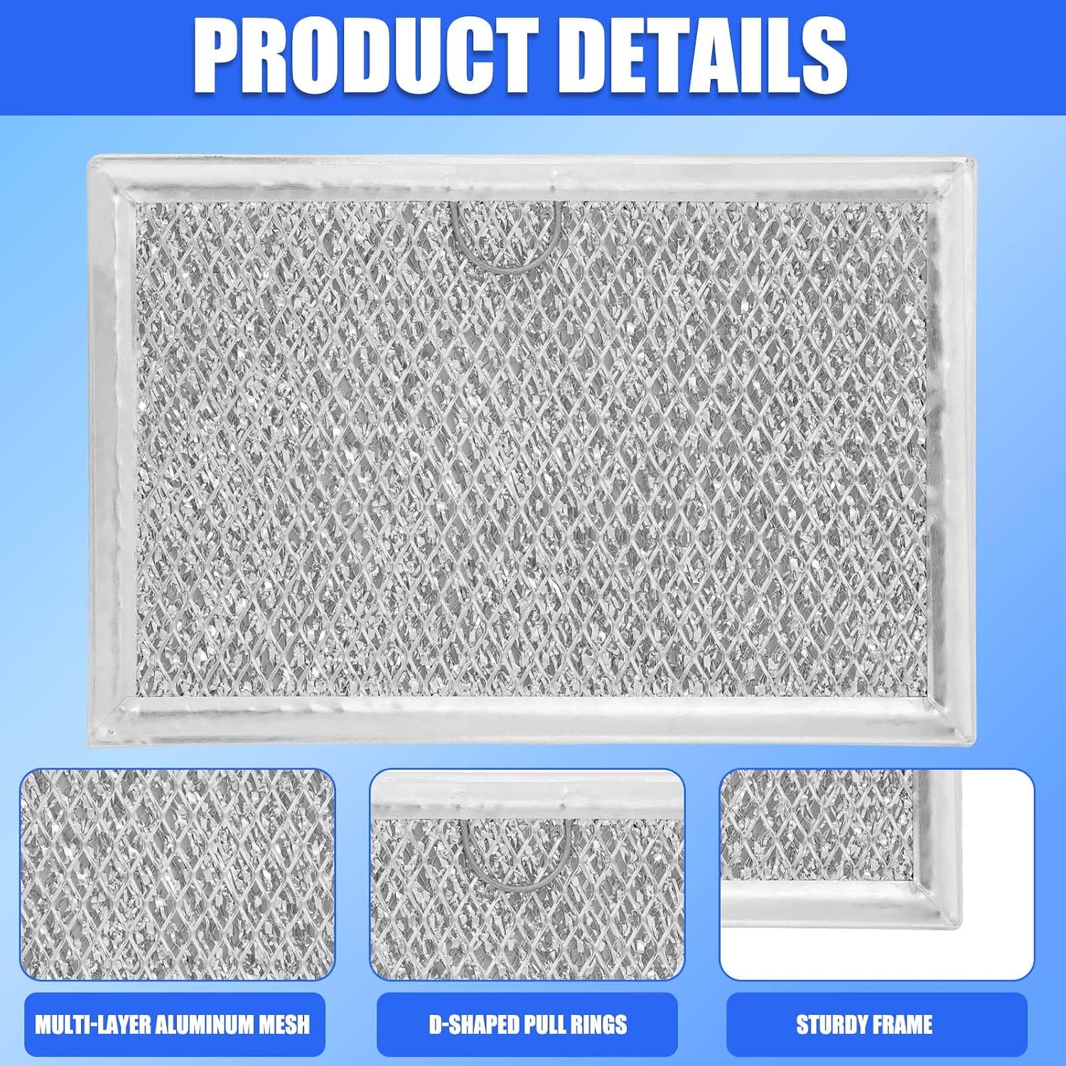 2pcs Microwave Grease Filters, 12.8x19.3cm/5x7.6in Aluminum Mesh Microwave Vent Filter Replacements Compatible with Frigidaire 5304464105 & GE WB06X10608