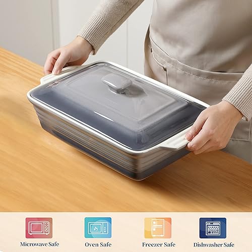 Miniatura 4 de LOVECASA Cacerola antiadherente de 4.5 cuartos de galón con tapa, bandeja para lasaña de 9 x 13 pulgadas, plato de cerámica para hornear para cenas,