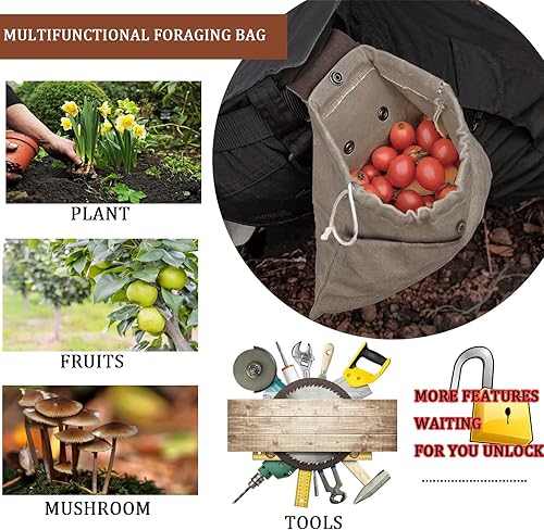Miniatura 2 de Bolsa de forrajeo, bolsa plegable de lona de cuero, resistente al agua, para acampar al aire libre, bolsa plegable, bolsas de hongos, cinturón de