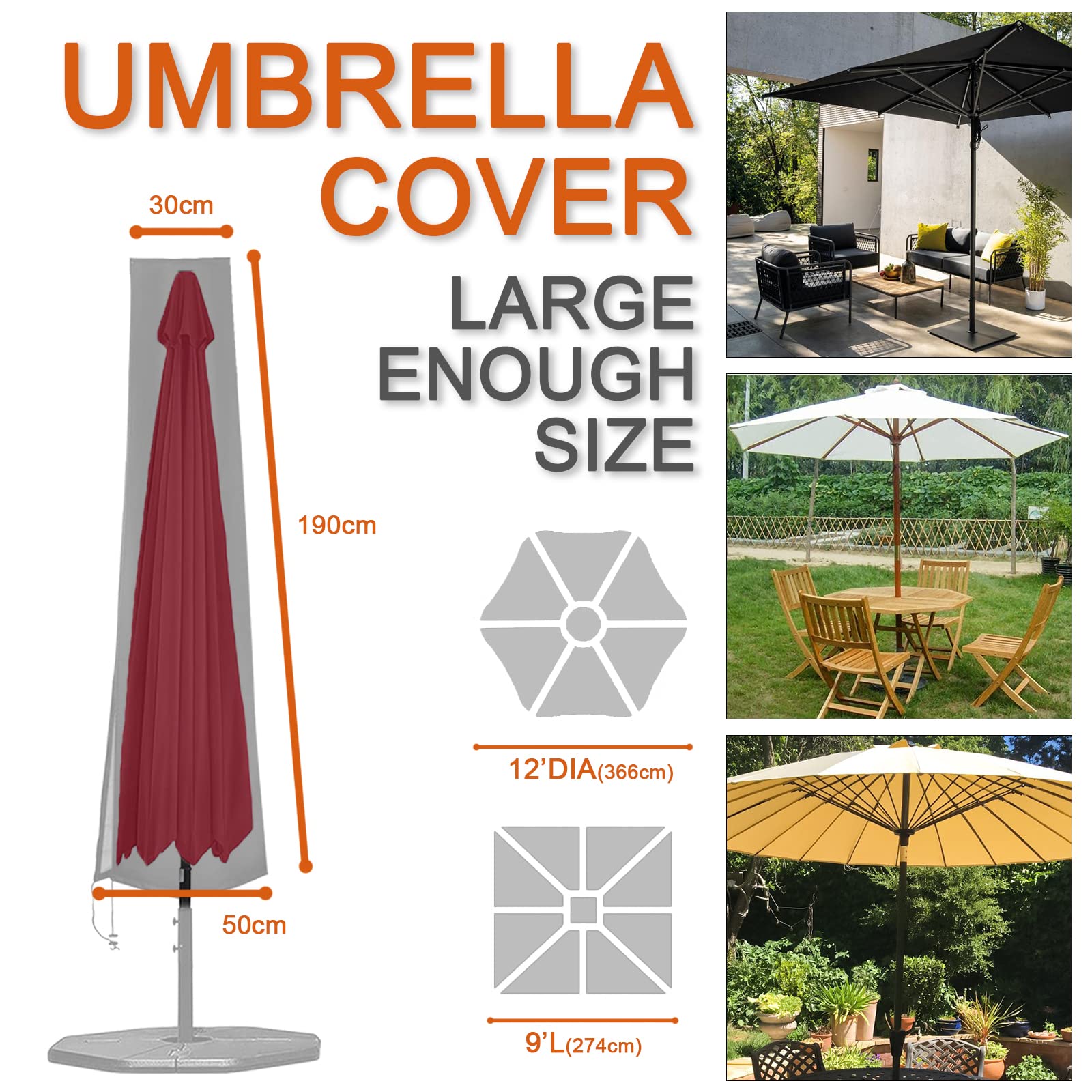 Funshot Parasol Cover Waterproof, Large Cantilever With Zip For 2 To 4m Garden Outdoor Umbrella Heavy Duty 420d Oxford Fabric Umbrella Anti Uv~p135879965