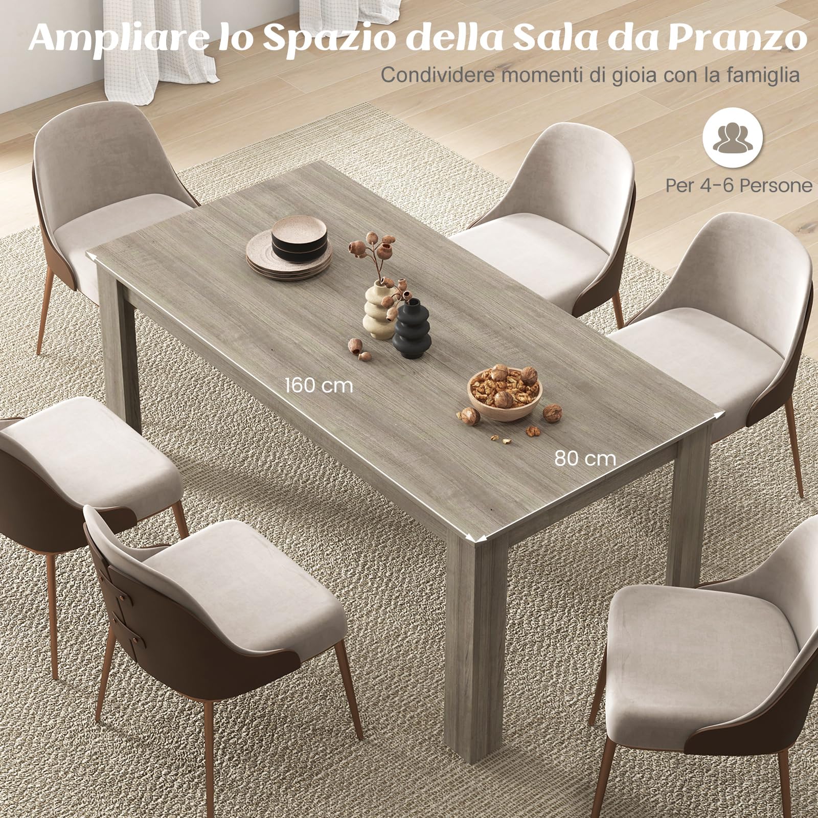 COSTWAY Tavolo da Pranzo 160 x 80 x 76 cm, Tavolo da Cucina Rettangolare con Piano Grande e Gambe Robuste, Ideale per Massimo 8 Persone (Naturale)