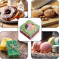 Vista 3 de 60 cajas de galletas de Navidad de 4.3 x 4.3 x 1.2 pulgadas, cajas de panadería de Navidad con ventana redonda transparente para panadería
