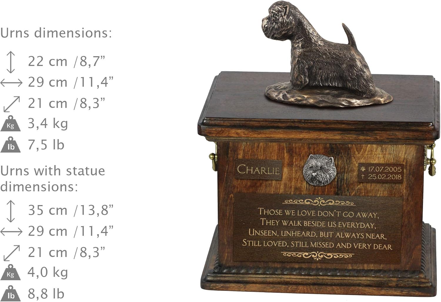 Art-Dog Custom Dog Sitting Statue Memorial Urn - Handmade Cold Cast Bronze on Birch Base – Sturdy and Stylish Urn for Dog’s Ashes – 8.3x11.4x8.7 – 5l – West Highland White Terrier