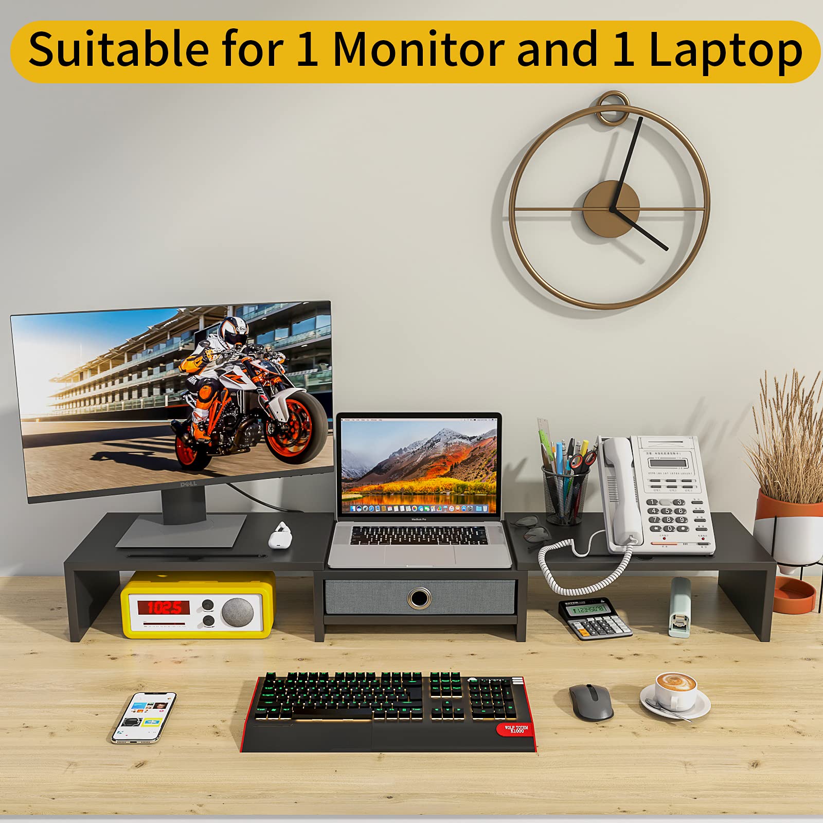 Buy WESTREE Dual Monitor Stand Riser with Drawer, Monitor Stand Riser