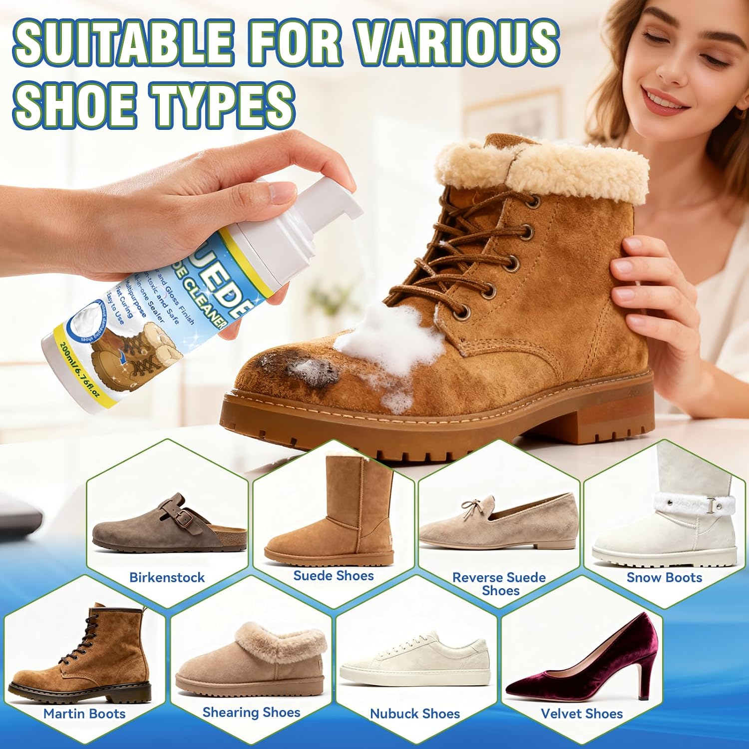 Suede Shoe Cleaner Kit – Deep Cleaning Suede & Nubuck Shoe Cleaner with Premium Brush & Towel, Safe for Sneakers, Leather, Canvas & Knit, 6.76 Oz
