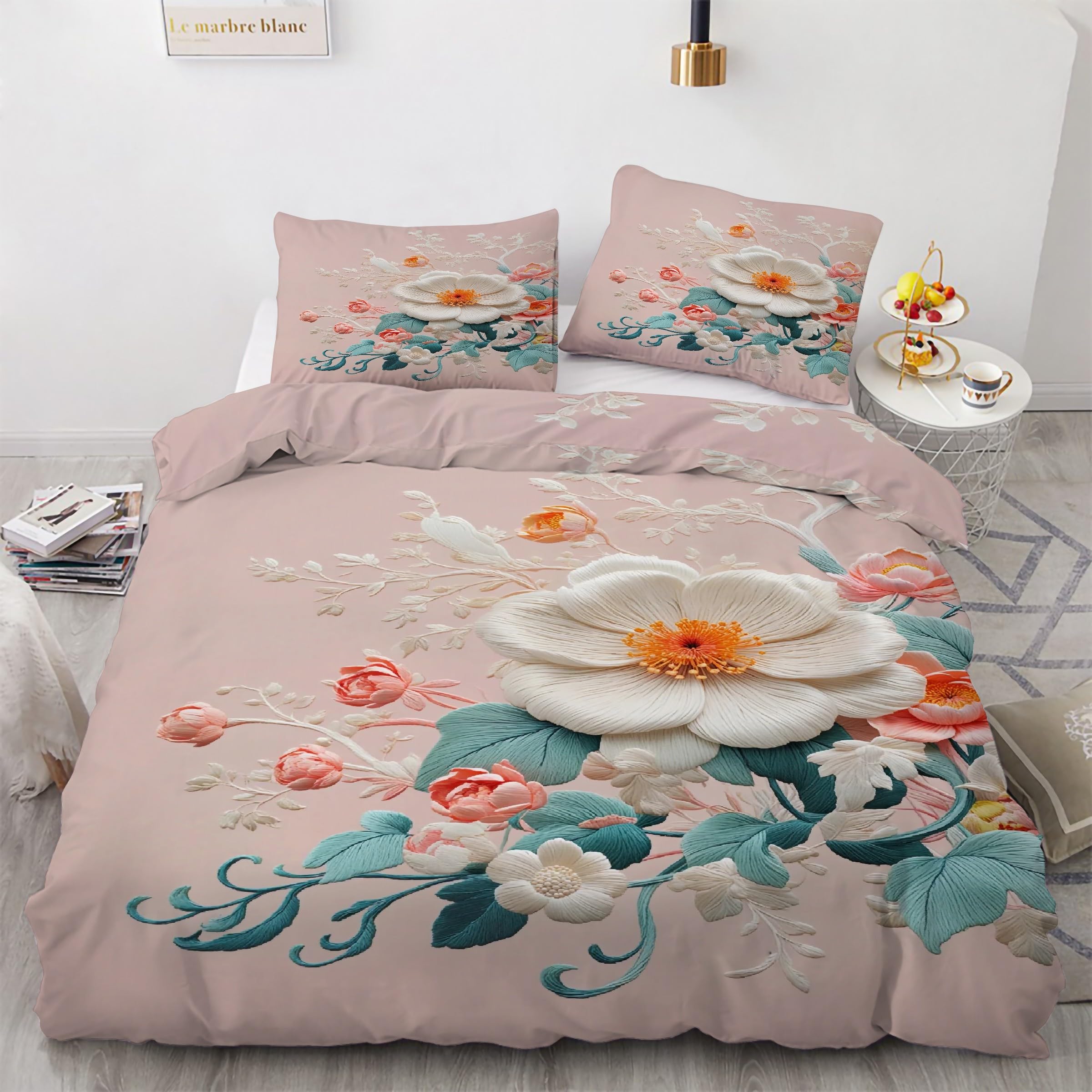 Housse de couette 240 x 260 fleurs fermeture éclair finie la couette qui glisse