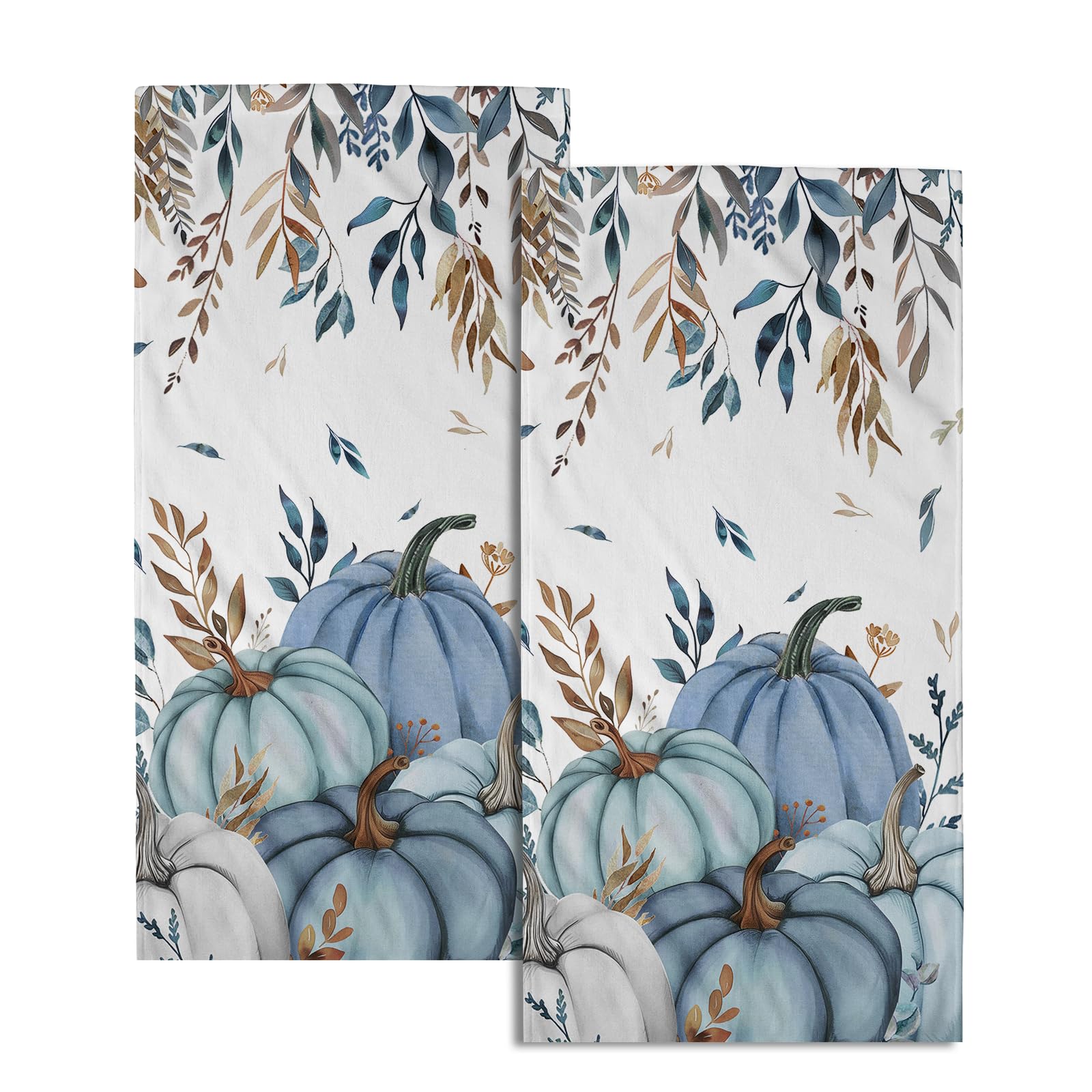 Giwawa Autumn Blue Pumpkin Hand Towels Fall Harvest Bath Face Fingertip Towel Set of 2 Soft Absorbent Dish Cloth for Kitchen Bathroom Hotel Decor