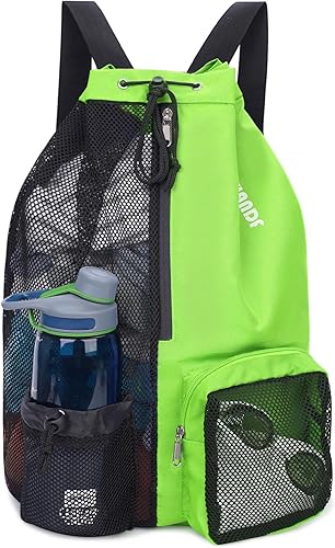 Vista 106 de WANDF Mochila de malla con cordón y bolsillo húmedo para natación, gimnasio y equipo de entrenamiento Negro