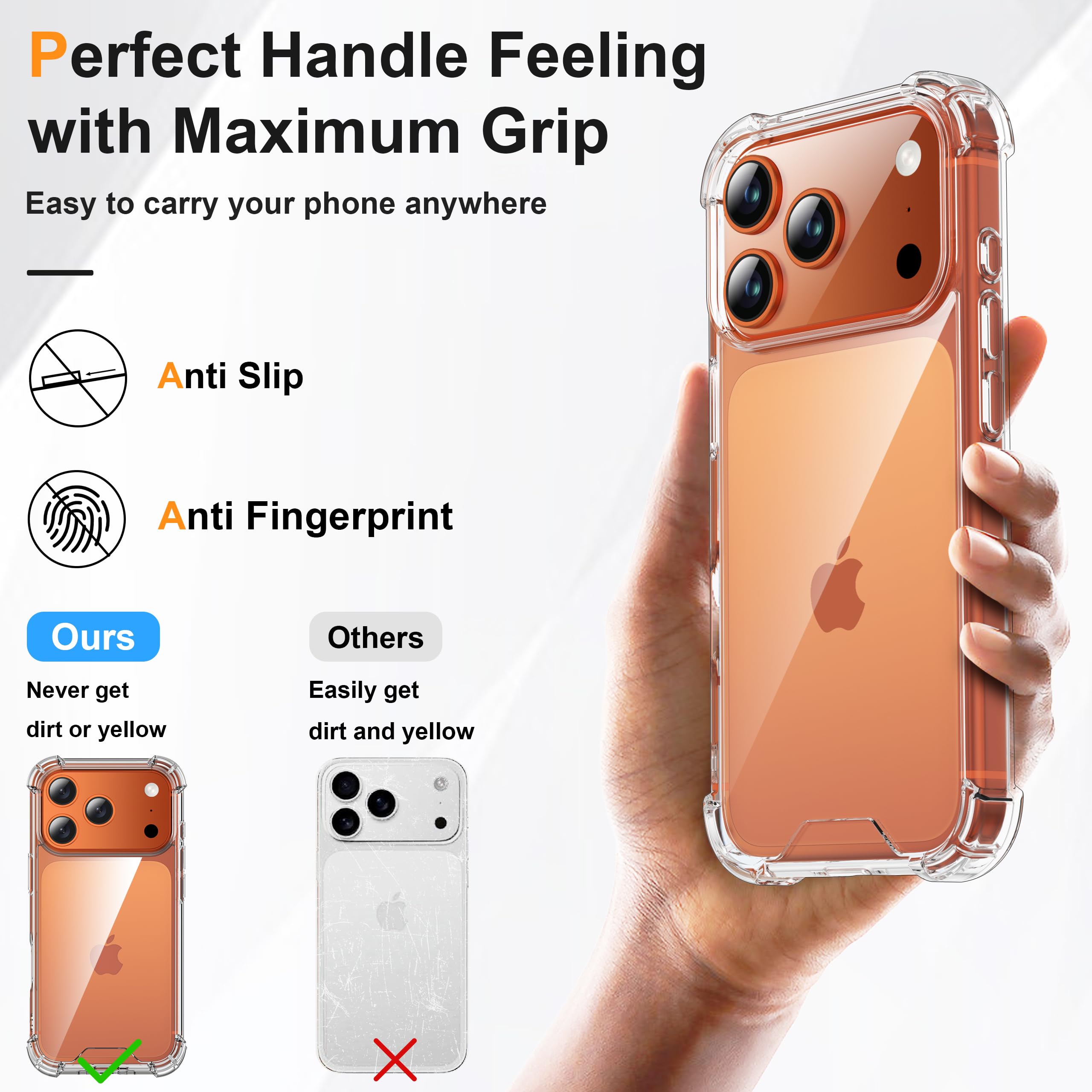 ORETECH 4 in 1 Cover per iPhone 17 Pro Max(6,9 Pollici) con [2 Vetro Temperato e 1 Vetro Fotocamera] Custodia per iPhone 17 Pro Max Antiurto in PC Rigido con Bumper-Trasparente