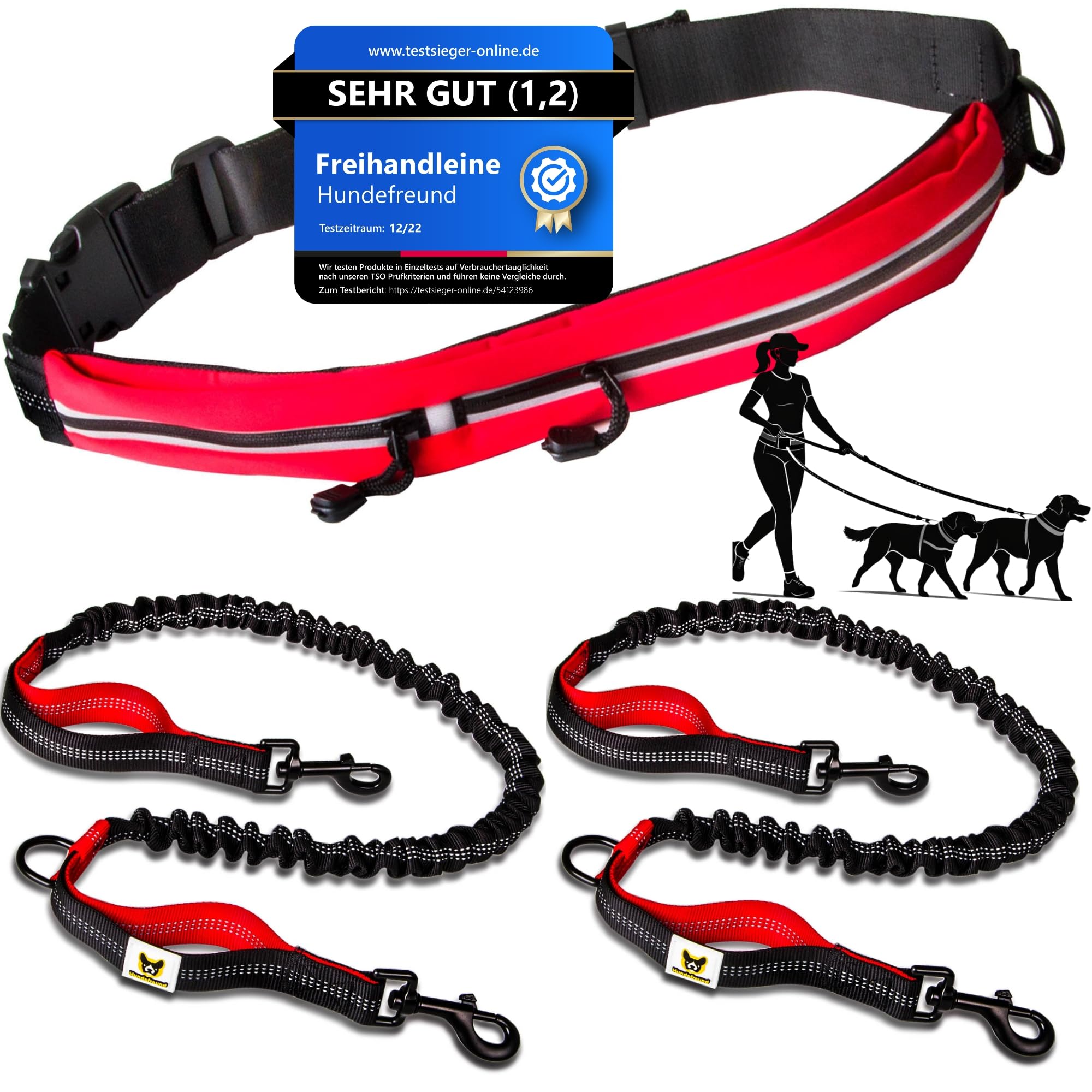 Joggingleine mit 2 Leinenteile für 2 Hunde - Extra Bungeeteil zu unserem Joggingleinen Set mit Bauchgurt
