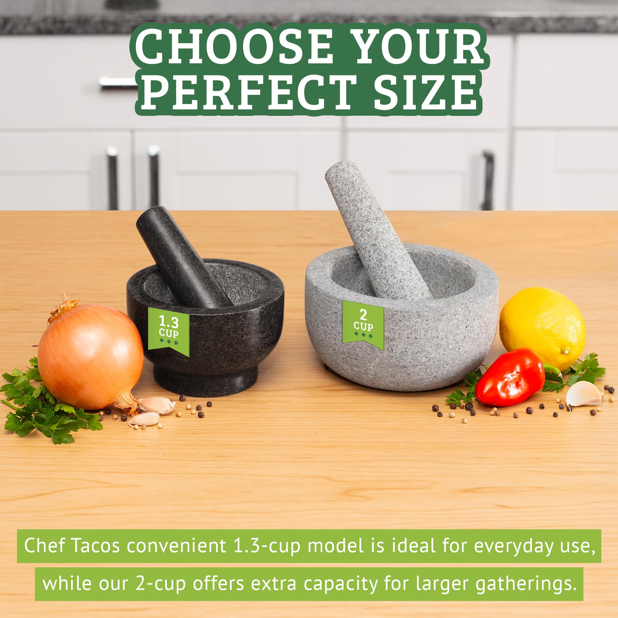 Mortero Cocina De Granito, Mortero Piedra, 13 Cm, Molcajete Piedra Volcanica, Resistente, 1,3 Tazas De Capacidad, Gris