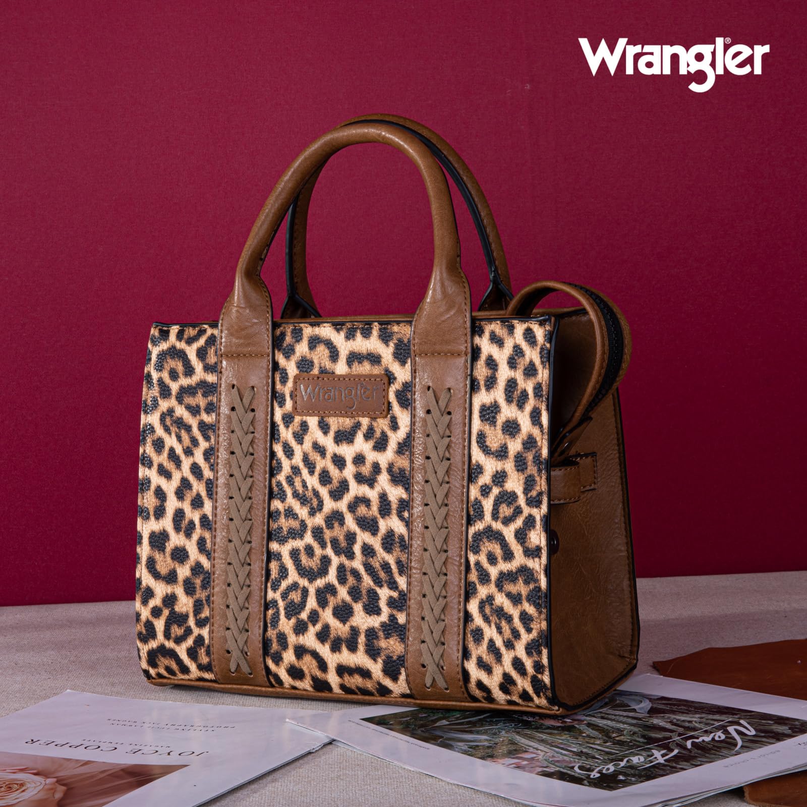 Wrangler Medium Tote Bag for Women Designer Satchel Handbags Top-handle Purses with Strap: Leopard Print