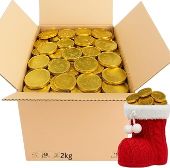 Gold Milk Chocolate Coins Bulk Bag   Foil Wrapped Chocolate Money for Kids, Christmas Stocking Filler, Birthday Pinata, Trick or Treat, Party & Visitor Treats 2kg
