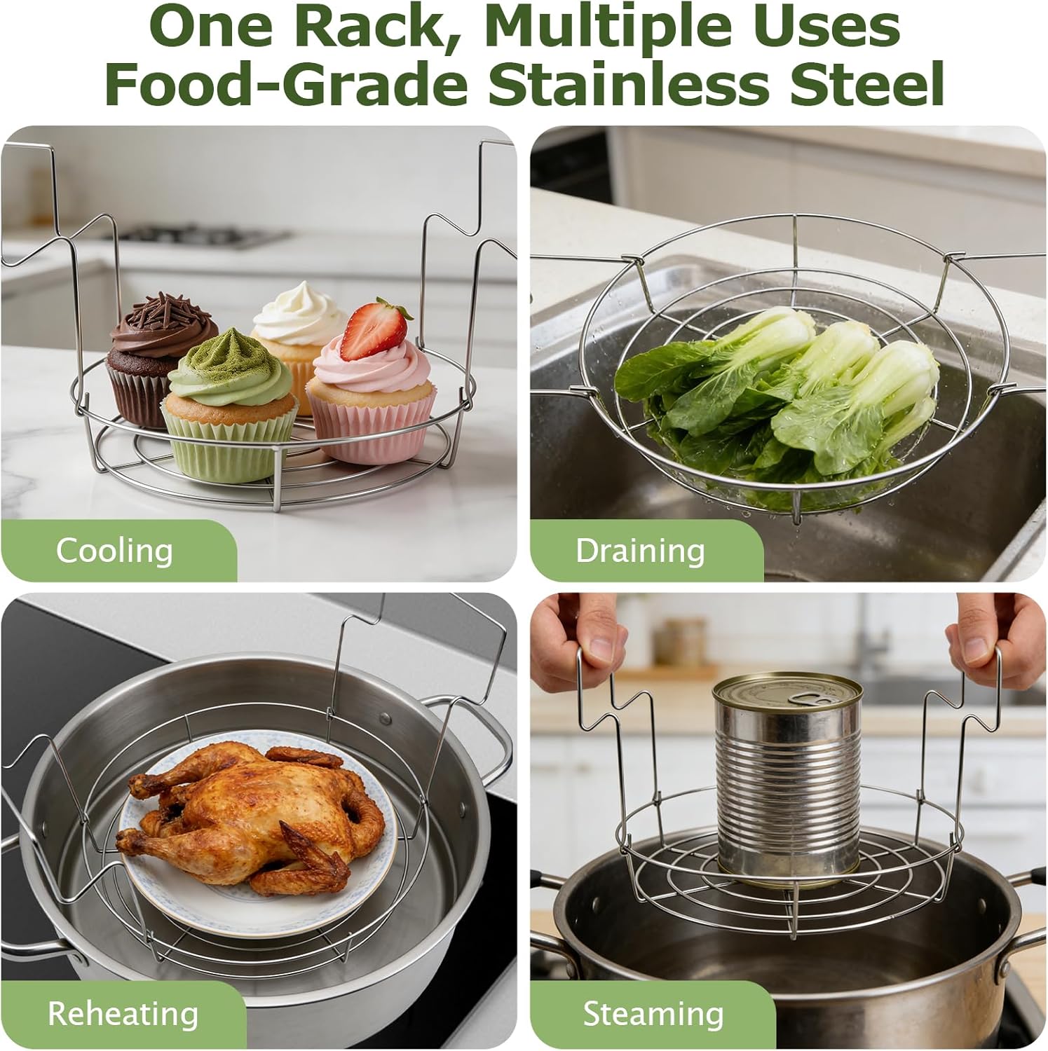 STHF Steam Tray for Reheating Food, Stove Top Steamer & Reheating Pan with Removable Steaming Rack, Multi-Purpose Stainless Steel Steamer Pot for Veggies, Rice, Leftovers - Dishwasher Safe