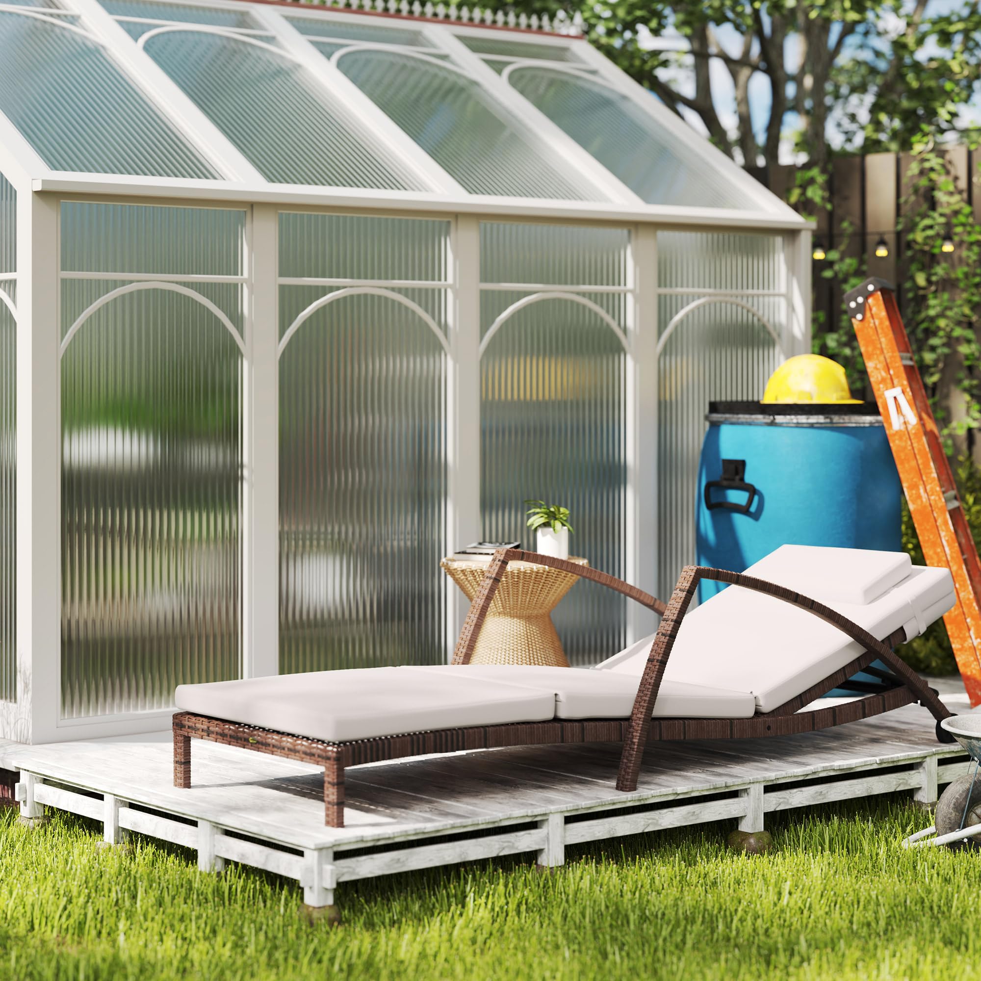 Outsunny Bain de Soleil Dossier Réglable avec roulettes Marron et Beige