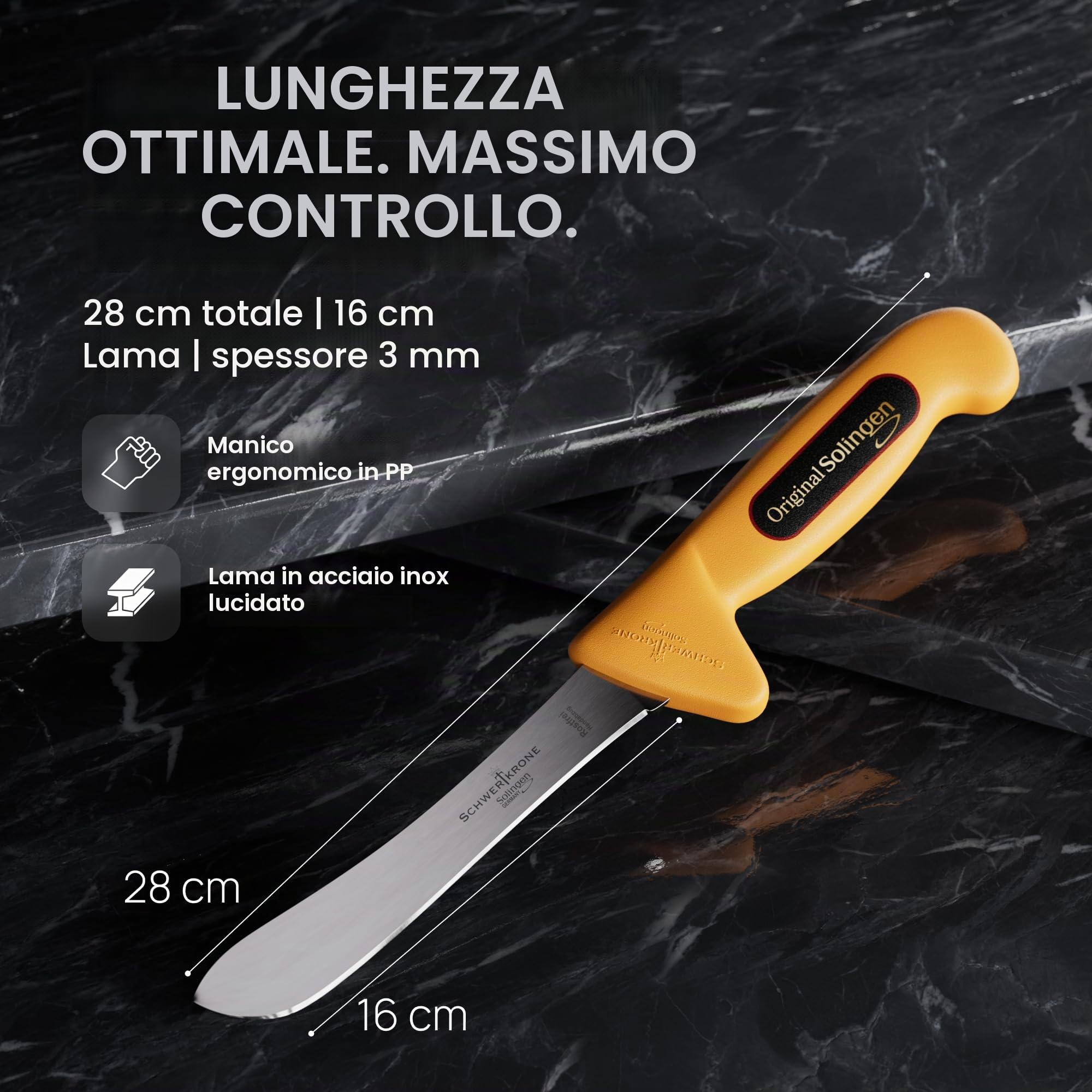 Schwertkrone Set di coltelli da macellaio Made in Germany Solingen Set di coltelli professionali da 6 pezzi, coltello da macellaio, coltello da disosso, coltello da macello, coltello da cuoco