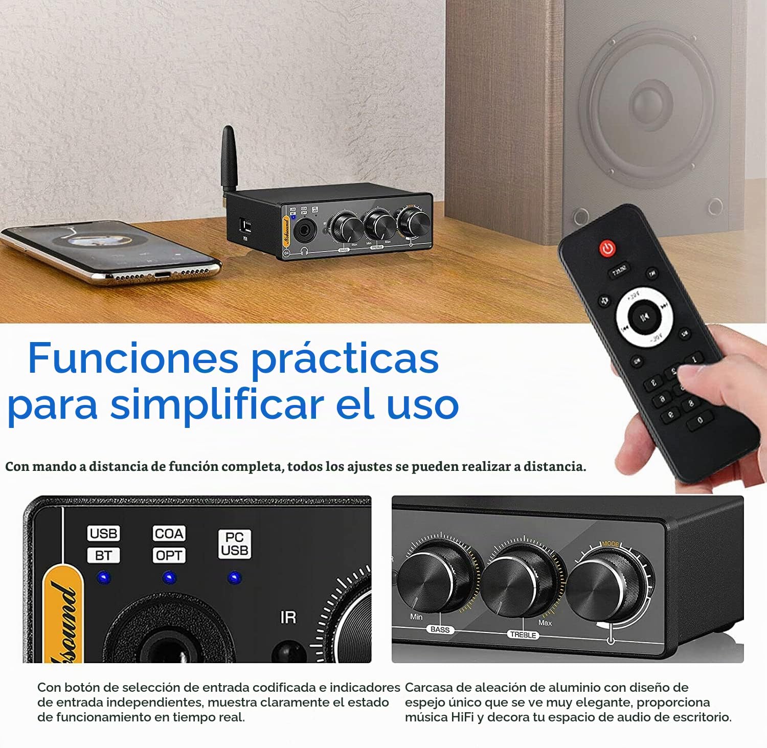 Nobsound Q4 Mini Bluetooth 5.0 Receptor Estéreo USB DAC Conversor Digital Analógico Reproductor de Música