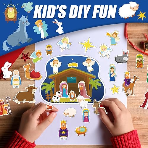 Miniatura 3 de Kepeel Juego de 64 piezas de manualidades de belén de Navidad para niños, haz un belén, adorno colgante de Navidad, kit de manualidades de belén,