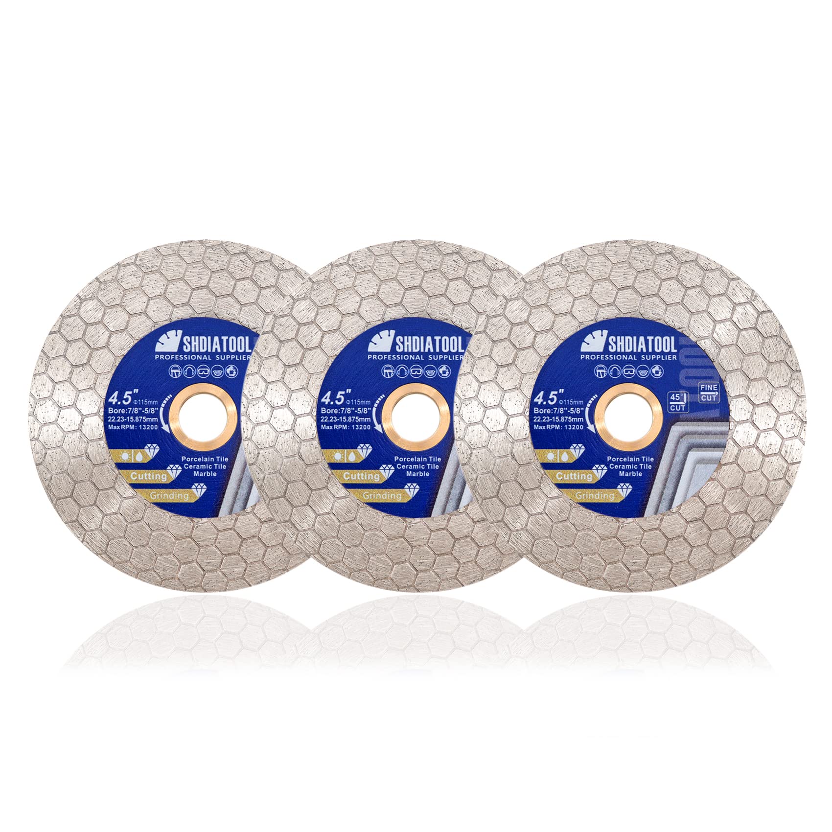 SHDIATOOL Diament Piła Ostrze Płytki Do Cięcia Tarczy Koła 115mm Sześciokątny Kształt Do Cięcia i Szlifowania Porcelanowe Płytki Granitowe Marmur Ceramiczny,3szt