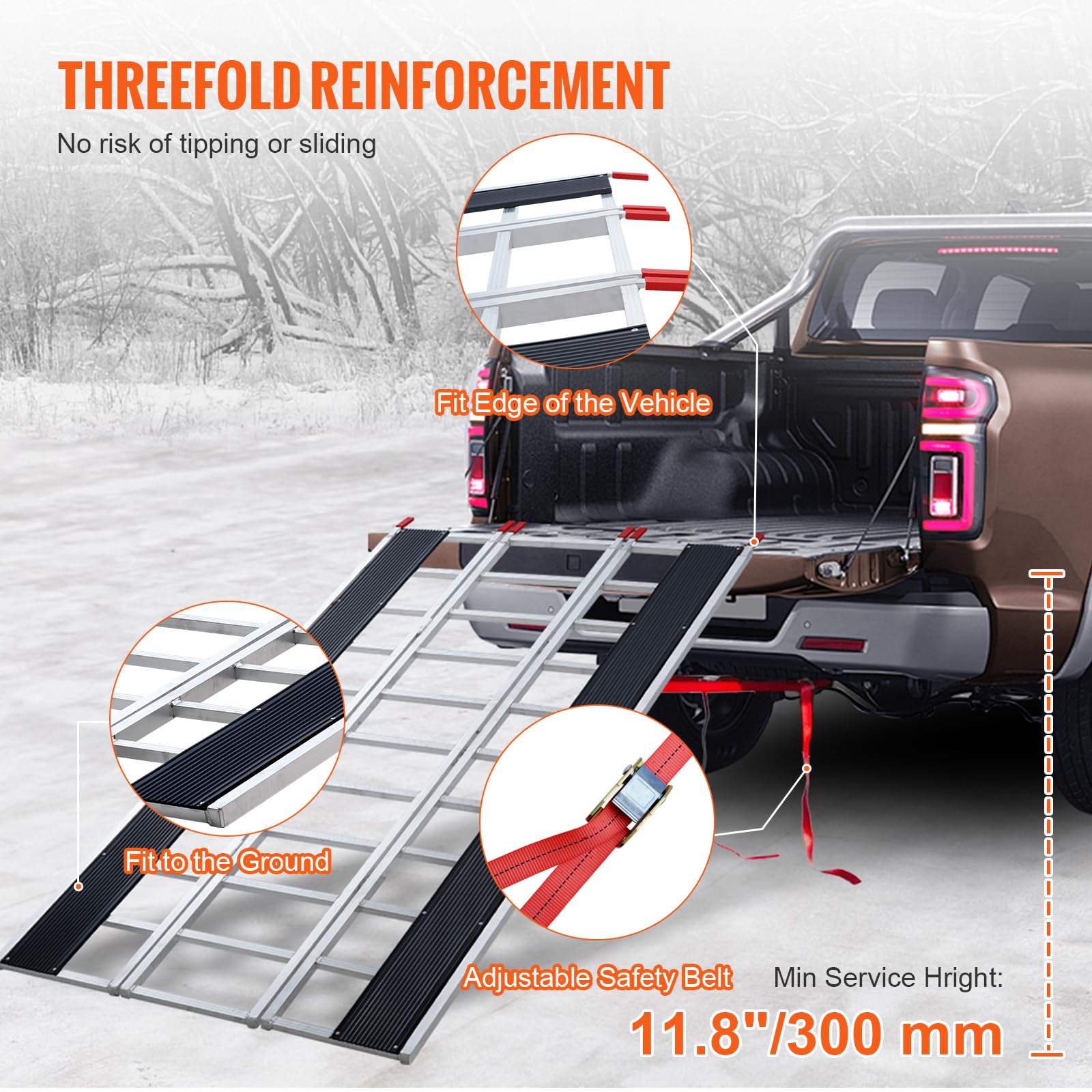 VEVOR Rampe in Alluminio Pieghevoli 216x137,5 cm, Rampa di Carico Capacità 680,4kg, Rampa di Accesso per Moto, Fuoristrada, Rimorchio, ATV, UTV, Trattore, 3 Pezzi, Rampa 3 Pezzi per Trasporto