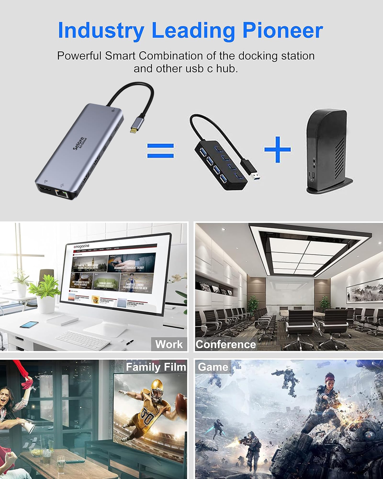 Docking Station USB C Dual Monitor, 12 in 1 USB-C Triple Display Docking Station a 4K HDMI+DP Port+2 USB3.0+2 USB 2.0+SD/TF+PD+Ethernet+Audio da 3,5 mm Compatibile con laptop Dell/HP/Lenovo