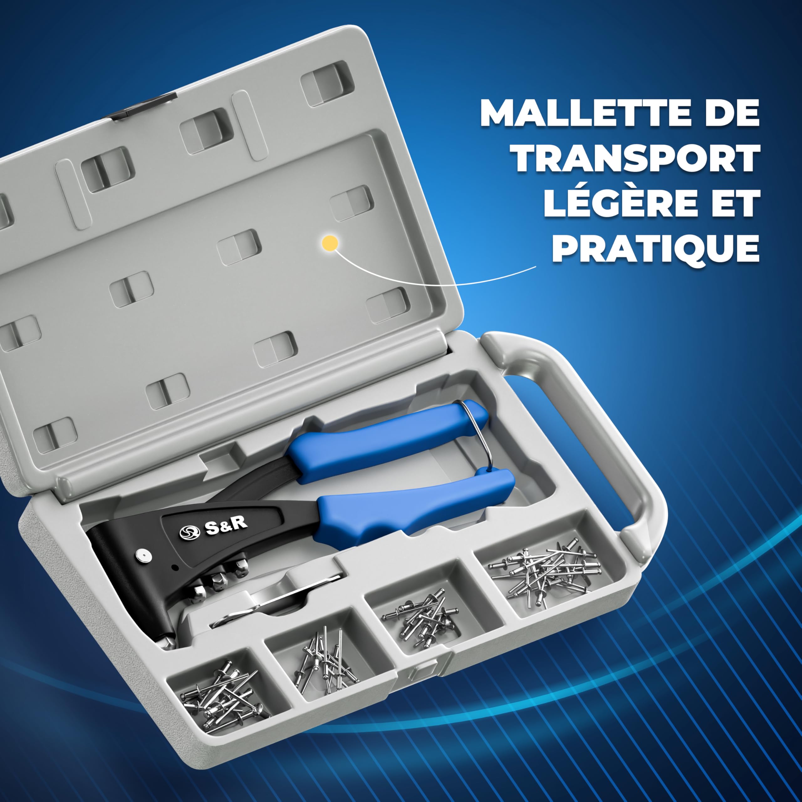 S&R Pince à Riveter Coffret Riveteuse Manuelle avec 60 Rivets aveugles Acier, Alu, Inox. Coffret Riveteuse + 60 Rivets