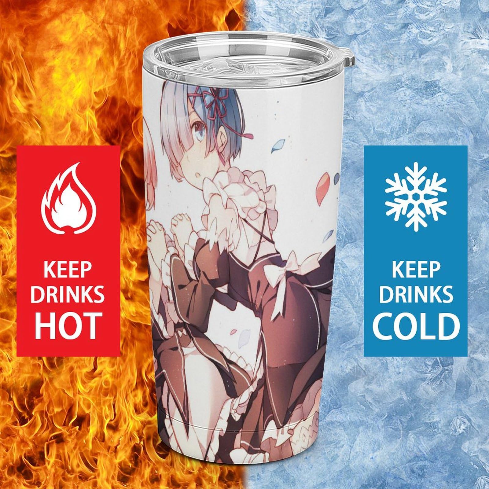 Amazon｜リゼロ レム 魔法瓶 タンブラー ふた付き ステンレス製 590ml 